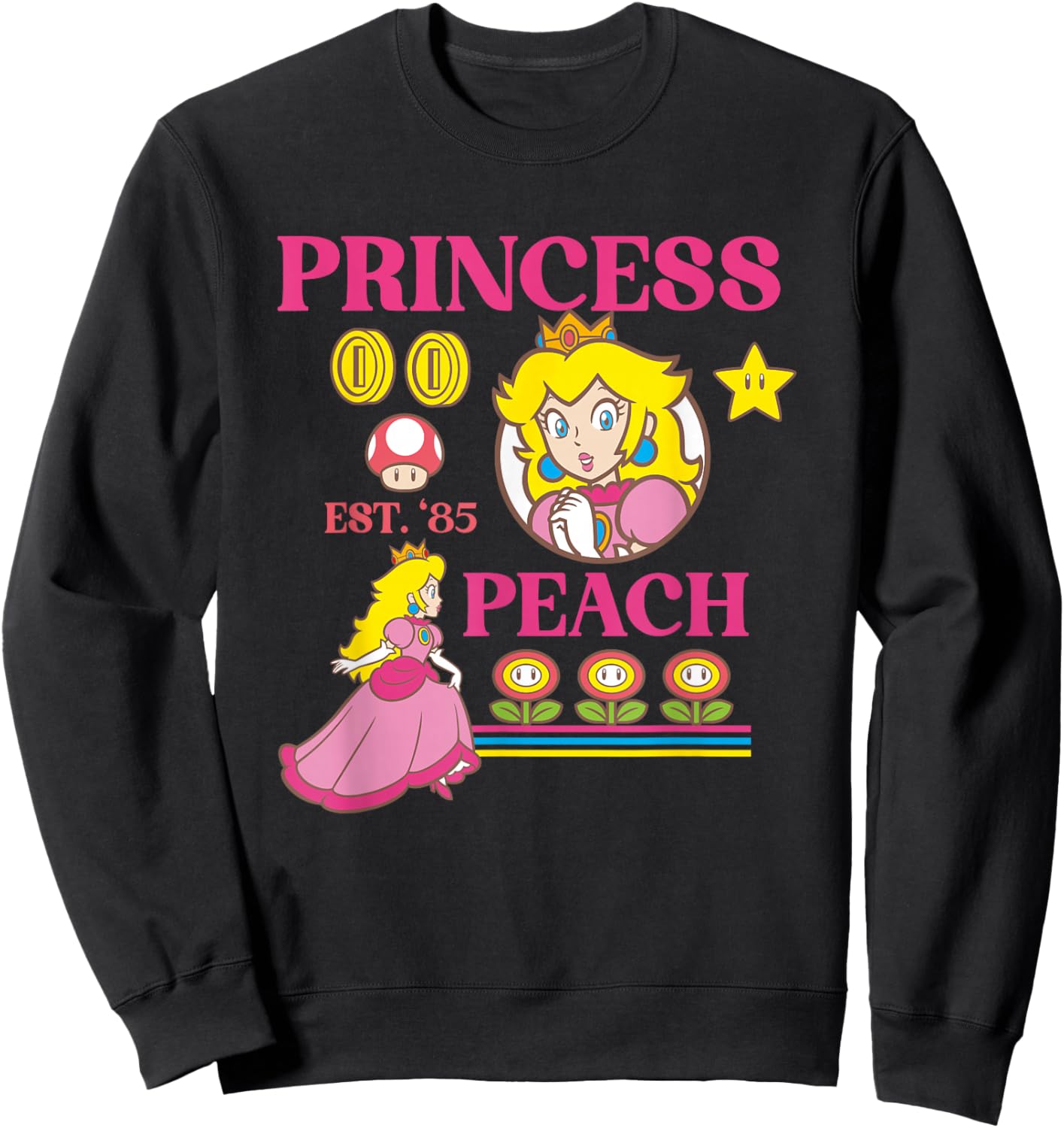 Super Mario Bros Fire Flower Princess Peach Power Up Sweatshirt - Sweatshirt | Black