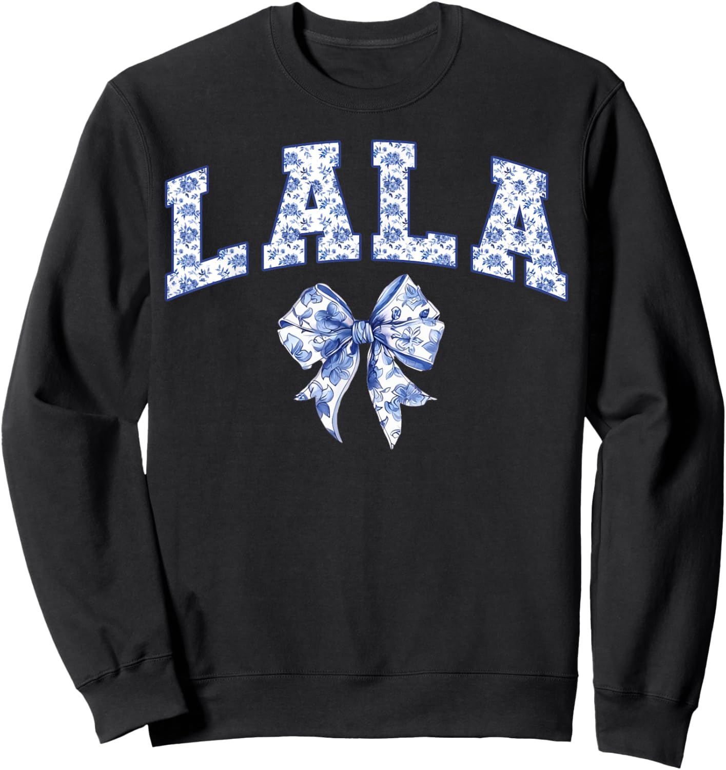 Lala Coquette Toile Blue Bow Floral Family Matching Sweatshirt - Sweatshirt | Black
