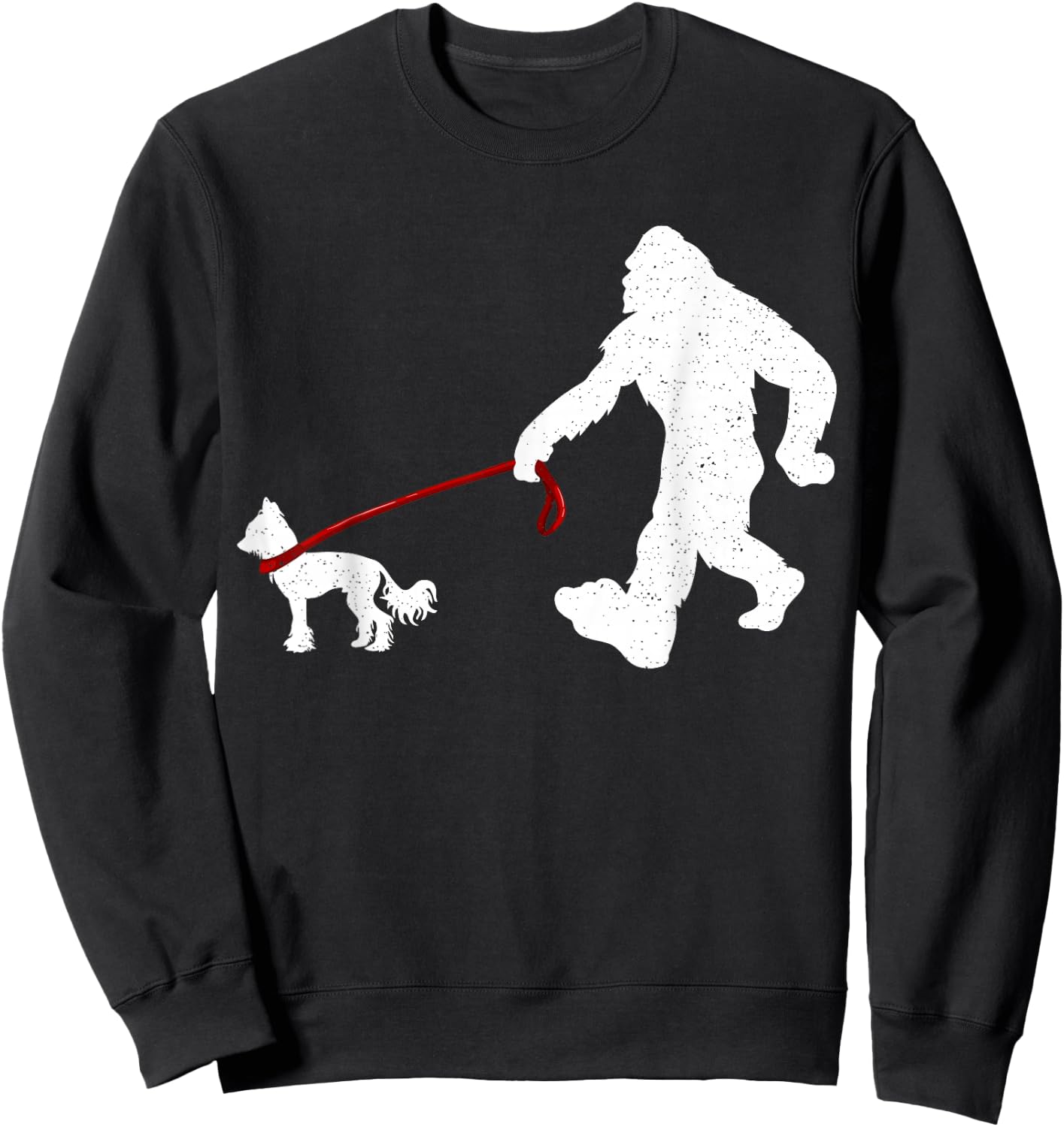 Funny Bigfoot Walking With Chinese Crested Dog Gifts Sweatshirt - Sweatshirt | Black