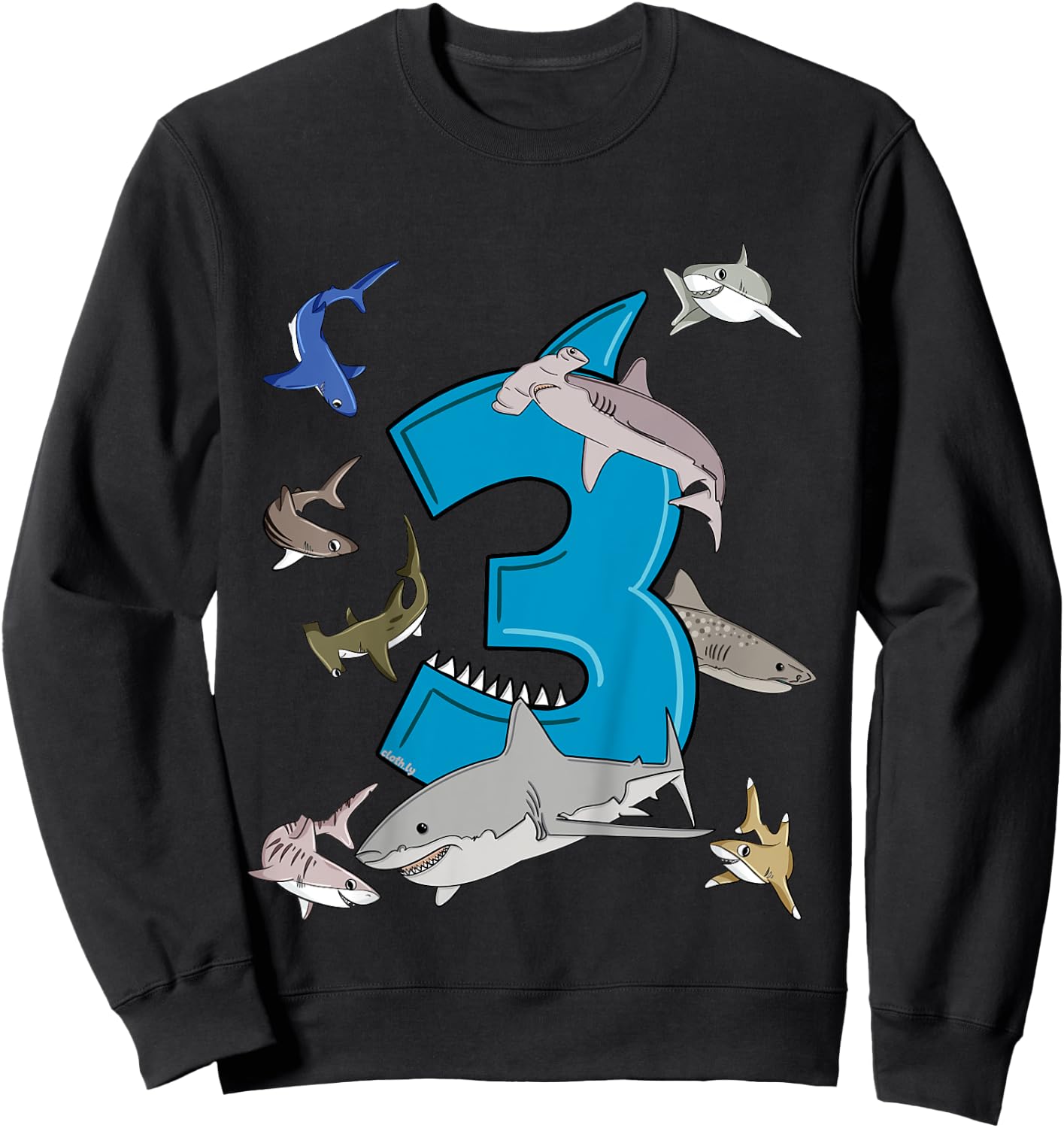 Kids 3rd Birthday boys shark white shark Sweatshirt - Sweatshirt | Black