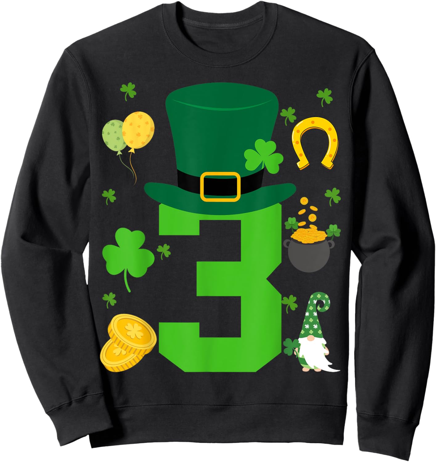 Toddler 3rd Birthday Patricks Day Themed 3 Year Old Boys Kid Sweatshirt - Sweatshirt | Black