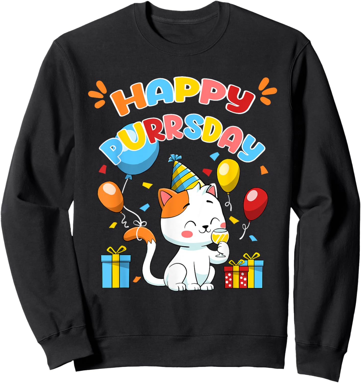 Happy Birthday Cat Kitten Lover Funny Cute Kitty Pet Owner Men Women Girls Kids Sweatshirt - Sweatshirt | Black