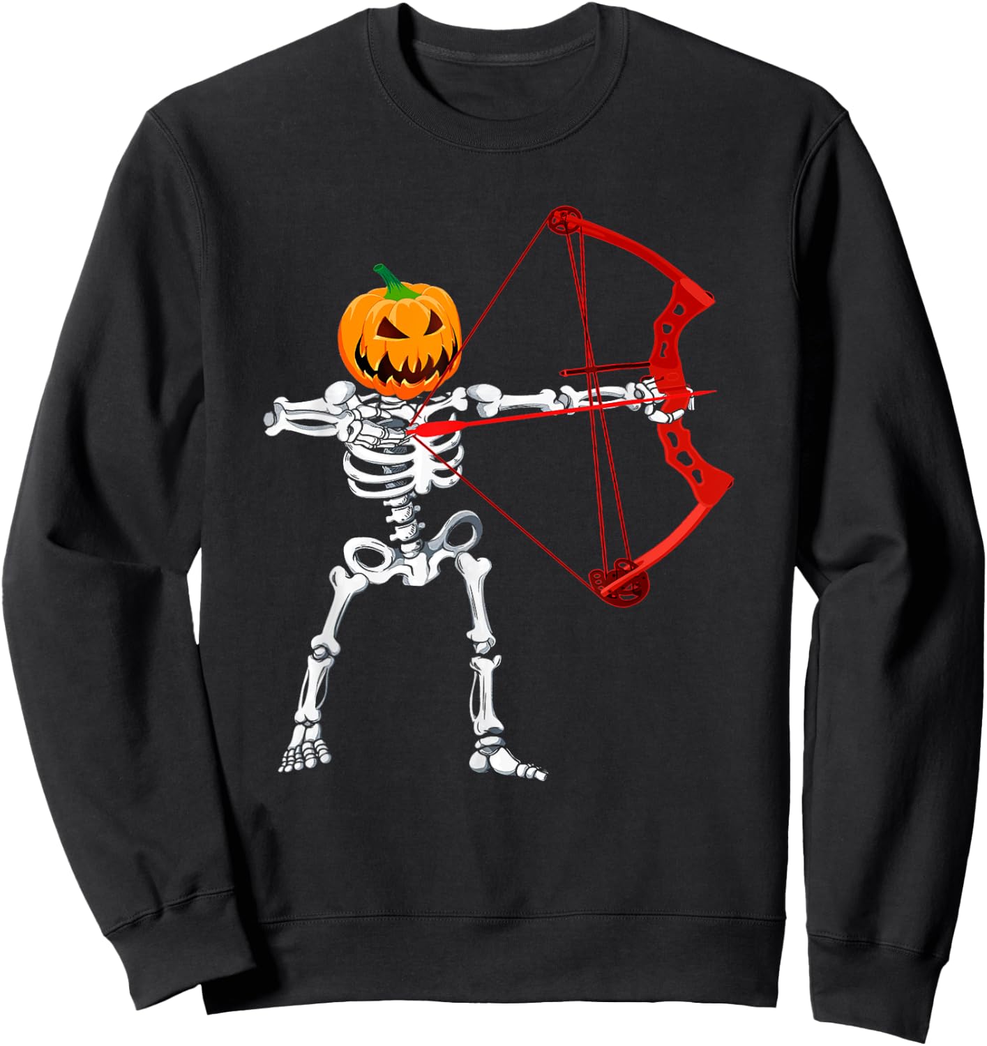 Skeleton Archery Halloween Pumpkin Bow Hunting Sweatshirt - Sweatshirt | Black