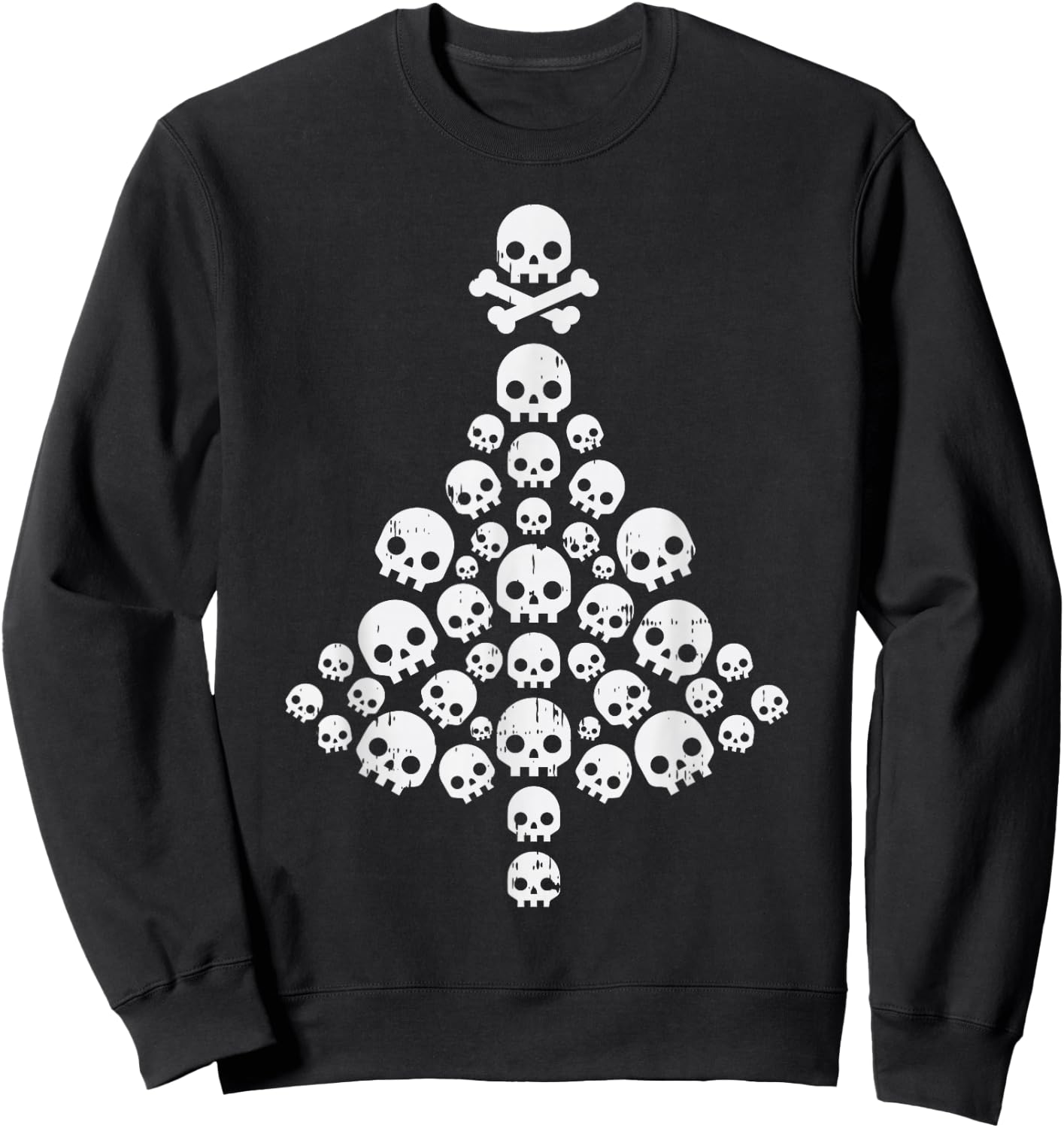 Skull Skeleton Christmas Tree Xmas Holiday Biker Rocker PJ Sweatshirt - Sweatshirt | Black