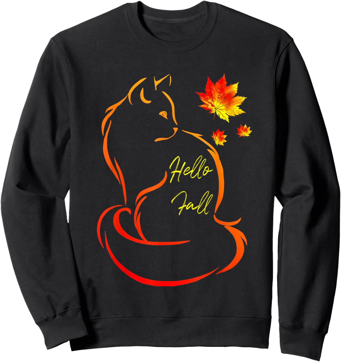 Hello Fall Cat Shirt Cat Autumn Leaves Kitten Lover Women Kids Sweatshirt - Sweatshirt | Black