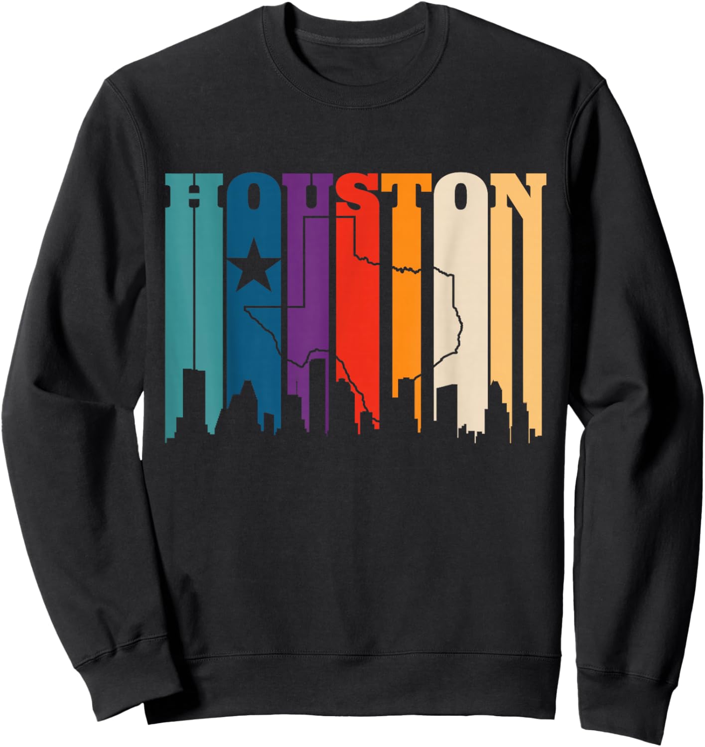 Houston Texas Map Skyline Gift Texas Home State Souvenir Sweatshirt - Sweatshirt | Black