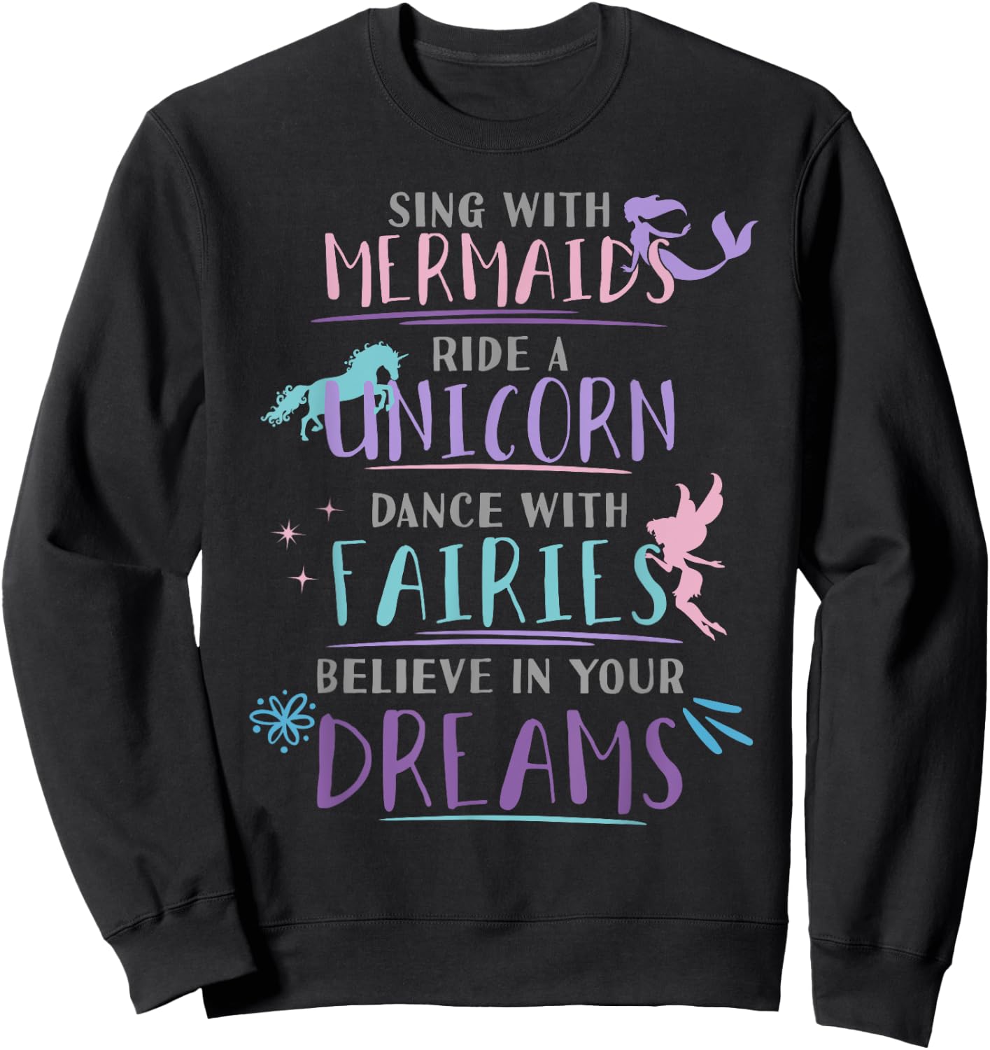 Cute Mermaid Unicorn Fairy Enchanted Girls Sweatshirt - Sweatshirt | Black