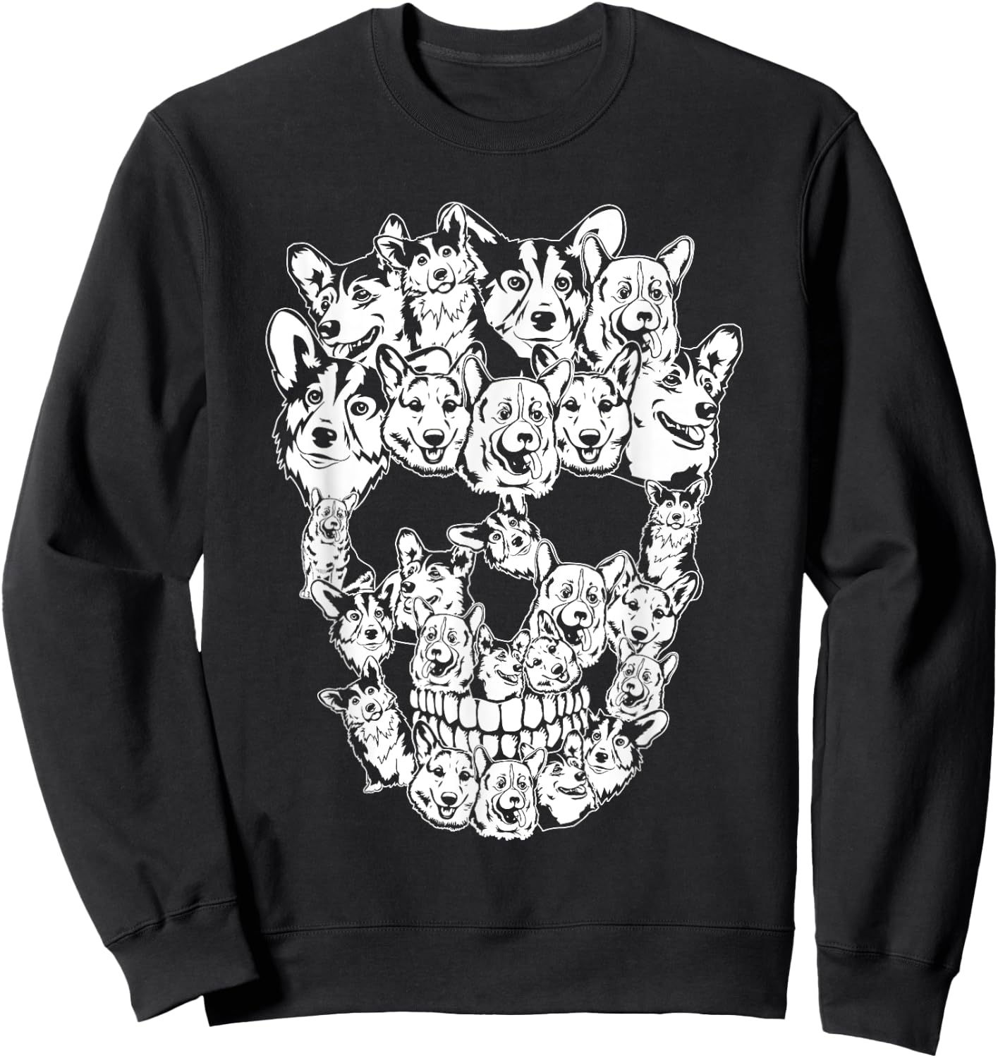 Funny Halloween Costume Skull Corgi Dog Lover Men Women Kids Sweatshirt - Sweatshirt | Black