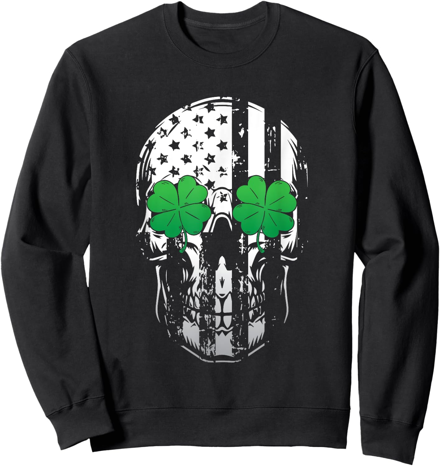 Skull American Flag Cool Shamrock St Patricks Day Irish Gift Sweatshirt - Sweatshirt | Black
