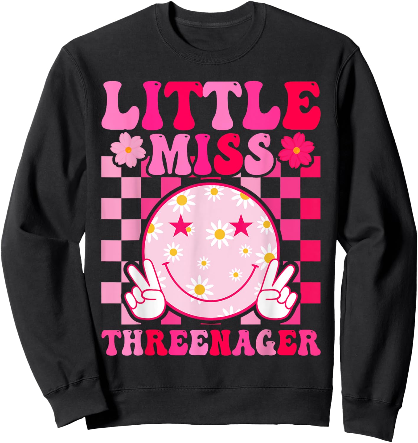 Little Miss Threenager 3rd Birthday Girl Outfit Retro Flower Sweatshirt - Sweatshirt | Black