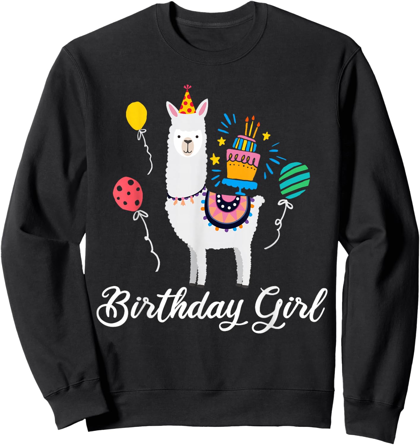 Cute Birthday Llama Girl T Shirt Alpaca Animal Kids Gift Sweatshirt - Sweatshirt | Black