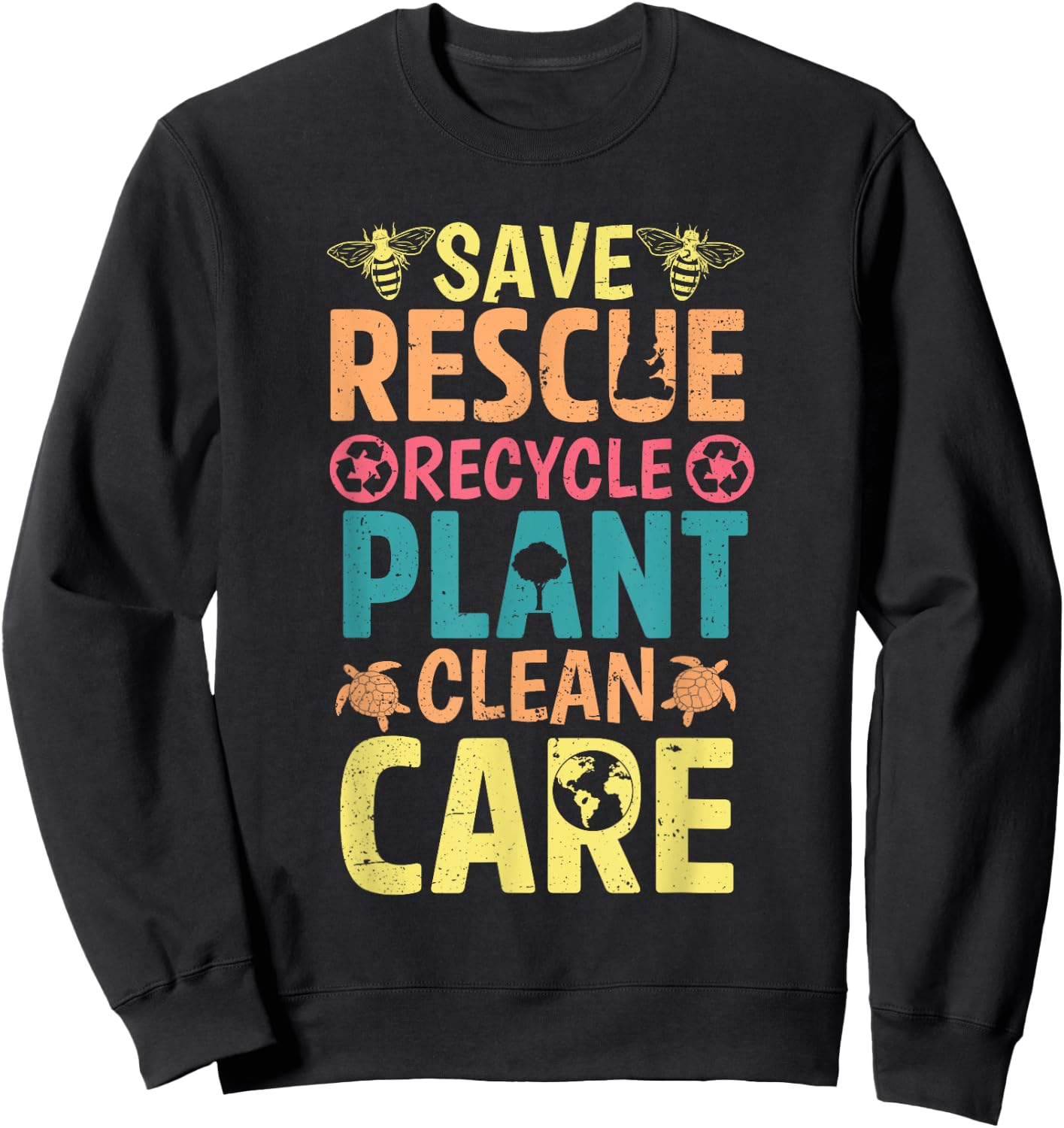 Save Bees Rescue Animals Recycle Plastict Earth Day men kids Sweatshirt - Sweatshirt | Black