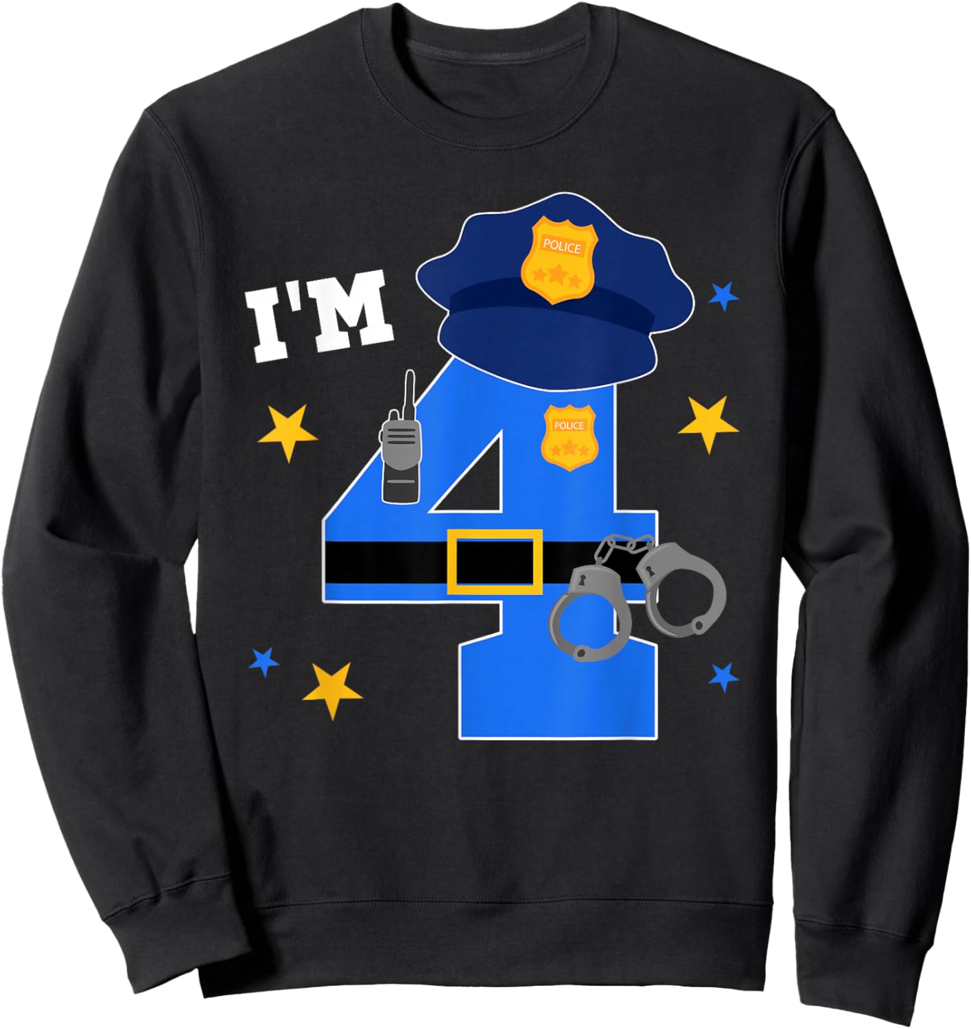 4th Birthday Police Theme 4 Year Old Birthday Police Officer Sweatshirt - Sweatshirt | Black