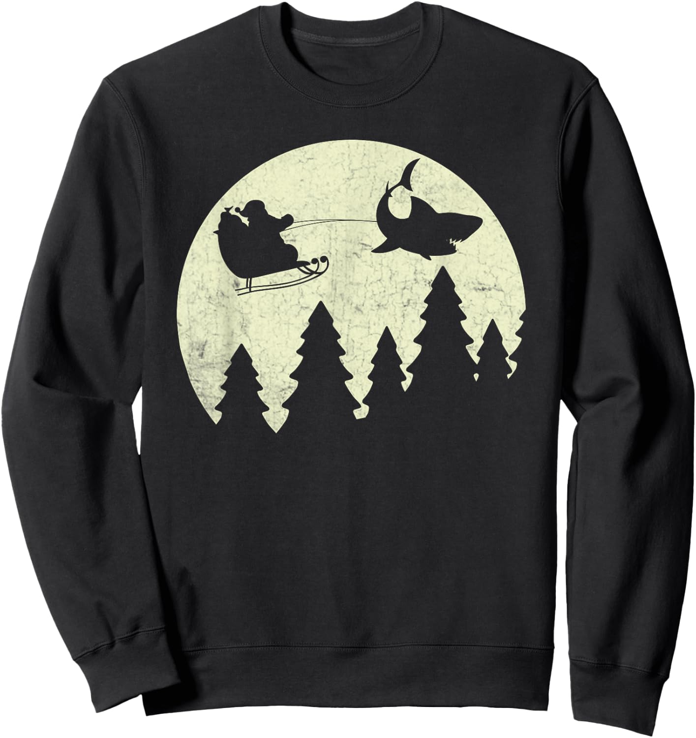 Santa Claus Shark Sleigh Christmas Funny Sweatshirt - Sweatshirt | Black