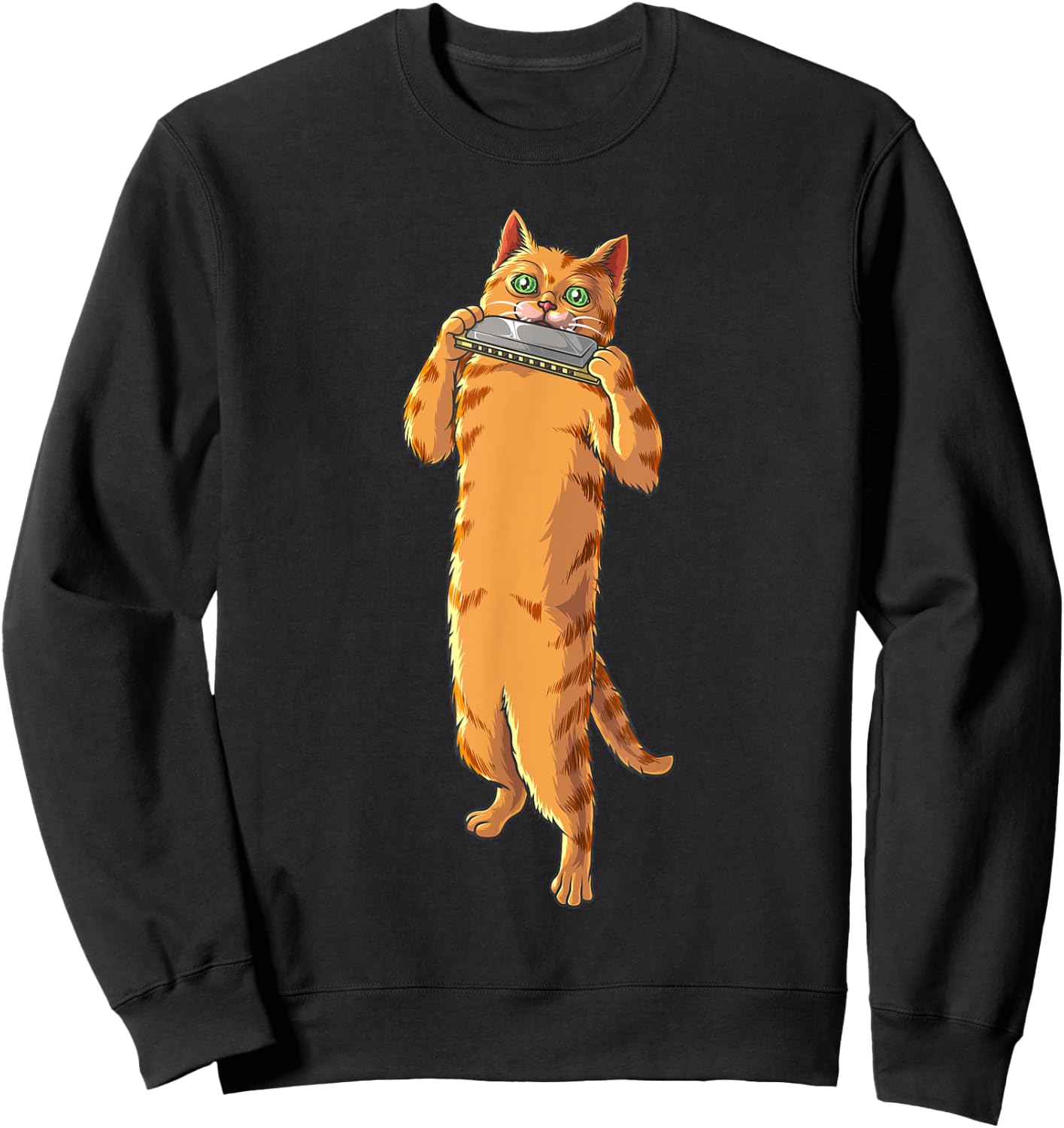 Funny Cat Playing Harmonica | Cool Love Animal Musician Gift Women Girls Kids Sweatshirt - Sweatshirt | Black
