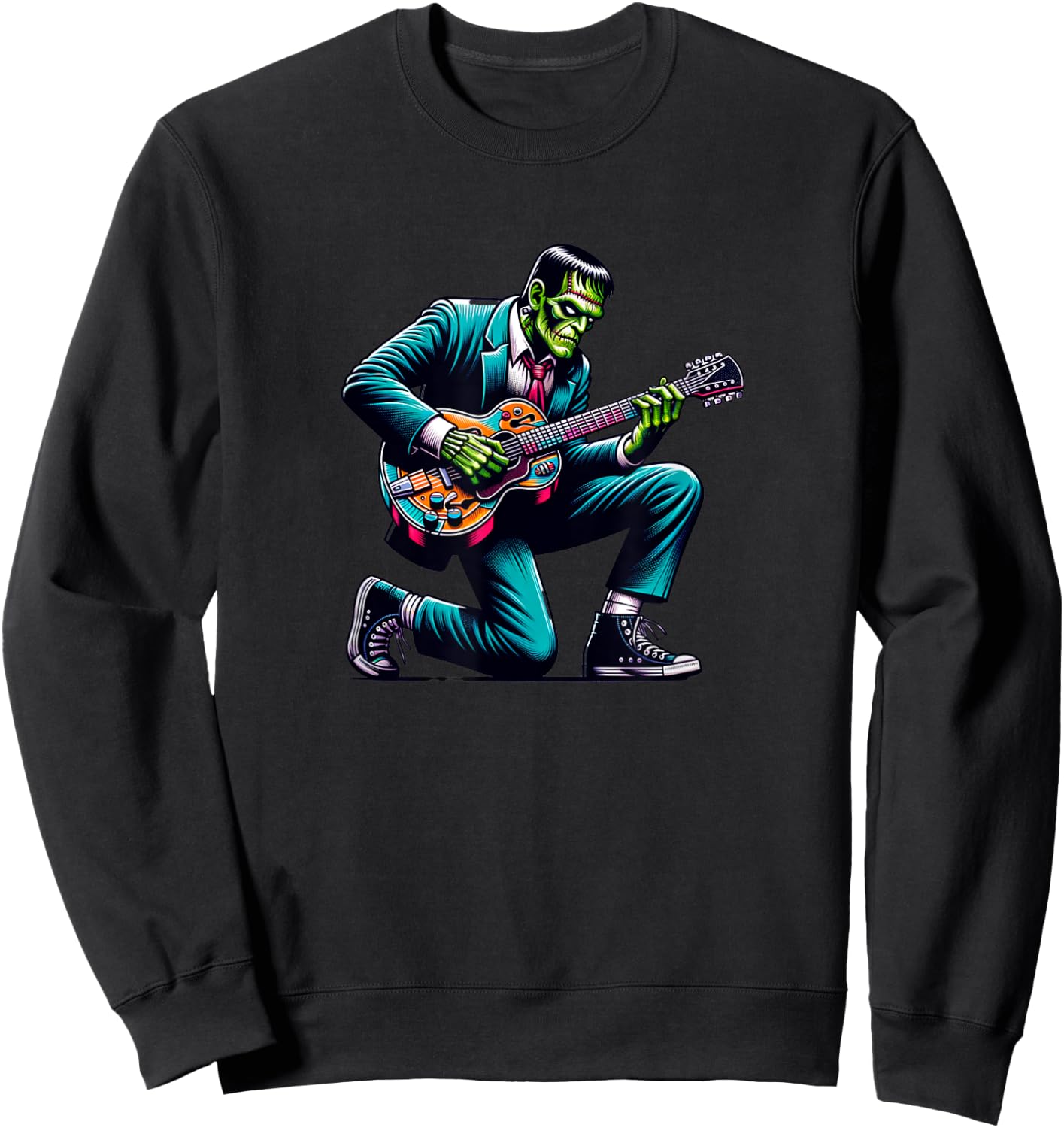 Frankenstein Guitar Lover, Halloween, Monster Vibes Sweatshirt - Sweatshirt | Black