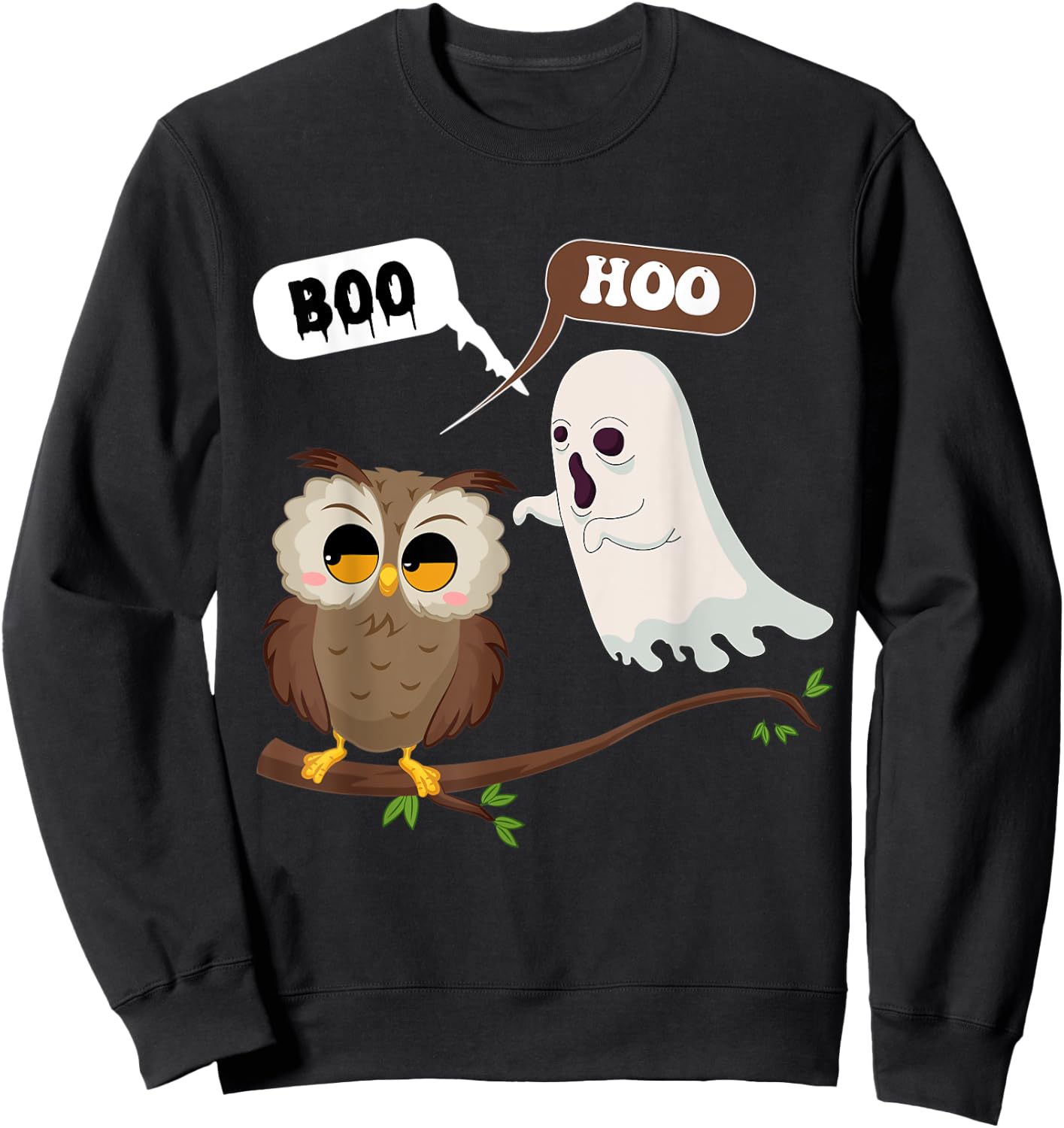 Funny Halloween Ghosts And Owl Saying Boo Hoo, Spooky Season Sweatshirt - Sweatshirt | Black