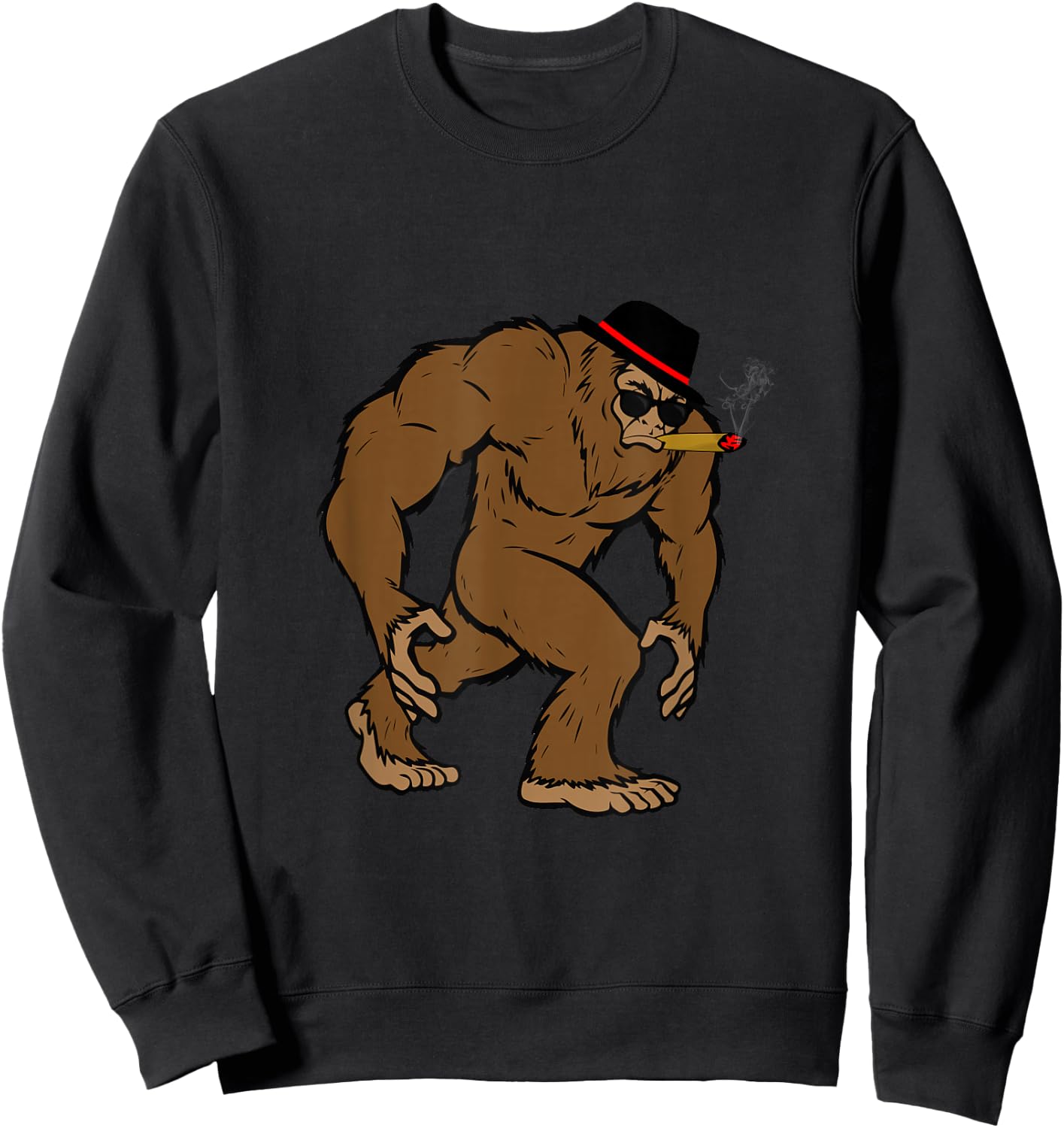Bigfoot With Cigar Cigar Lover Smoking Design Sweatshirt - Sweatshirt | Black