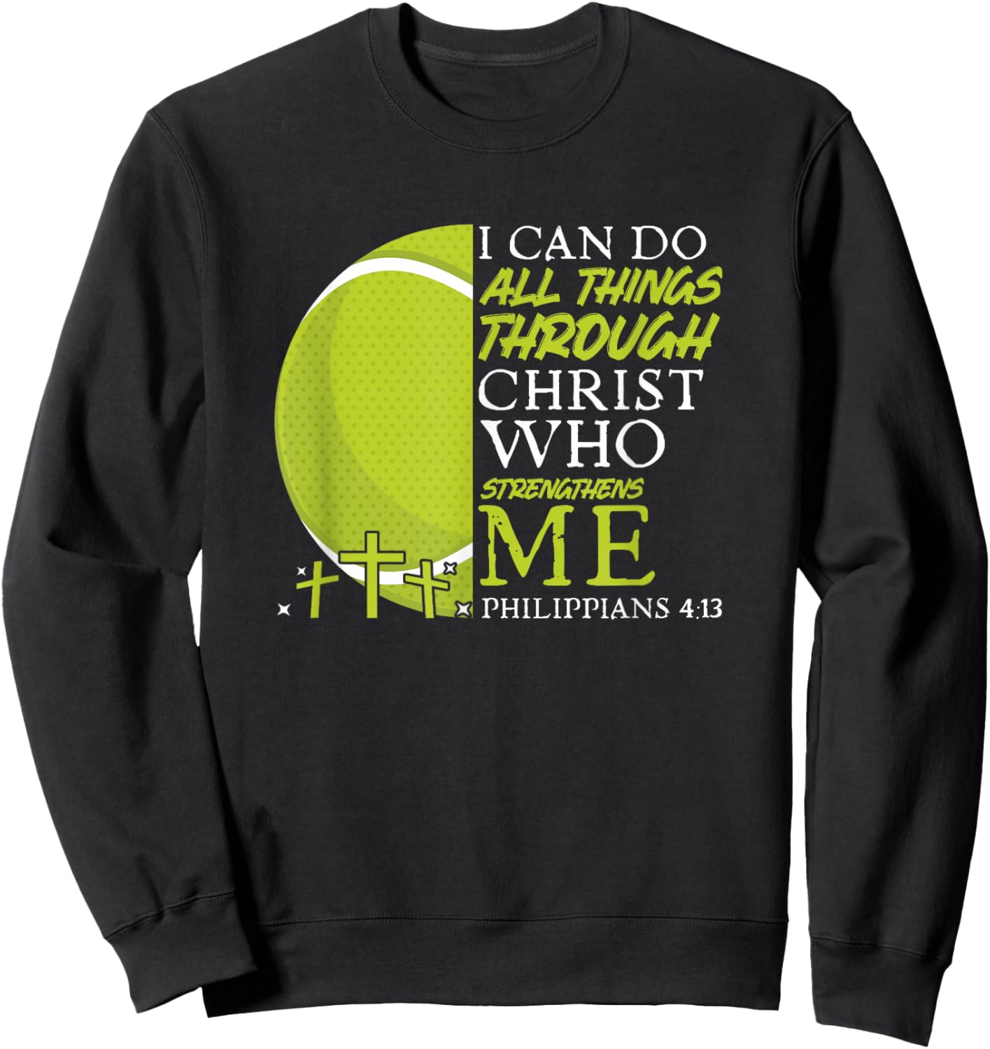 Can Do All Things Tennis Player Christian Bible Verse Sweatshirt - Sweatshirt | Black