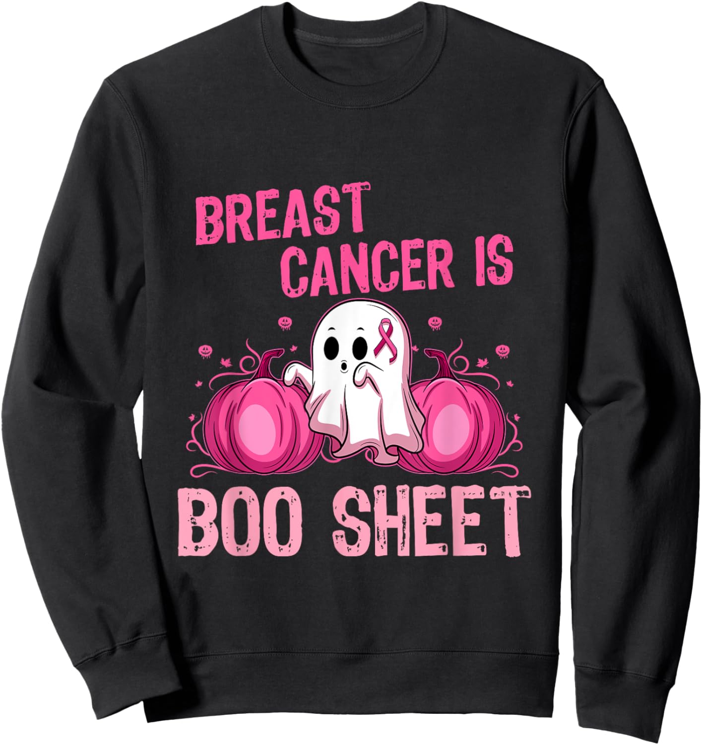 Halloween Women Boob Skeleton Breast Cancer Ribbon Support Sweatshirt - Sweatshirt | Black