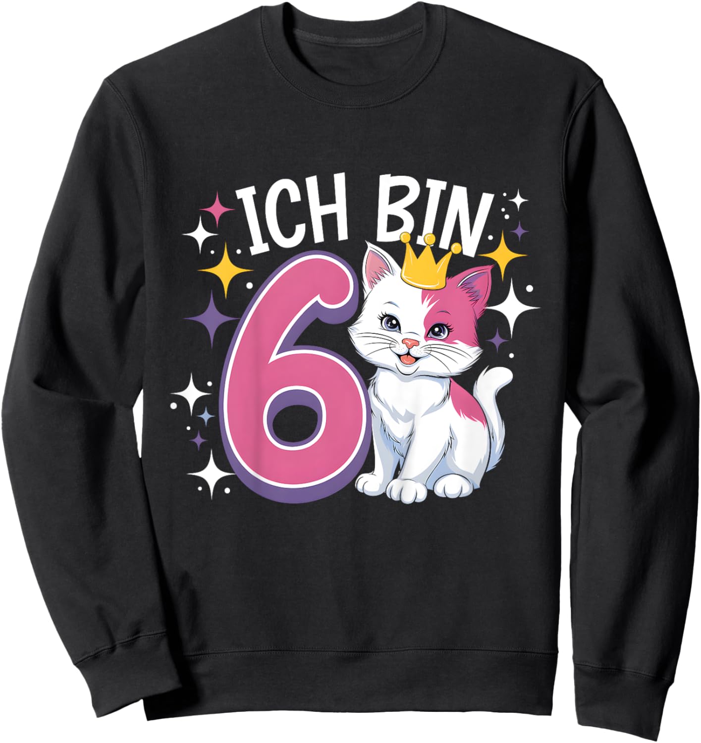Kinder 6. Geburtstag Kindergeburtstag Sechster Geburtstag Katze Sweatshirt - Sweatshirt | Black