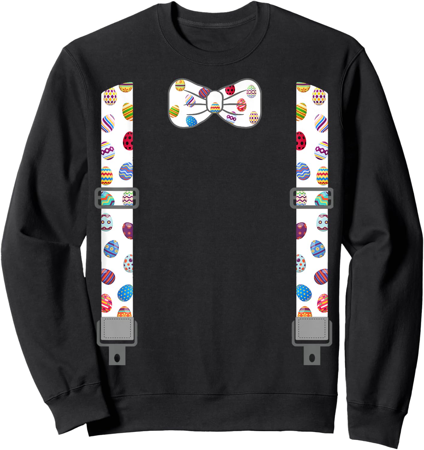 Easter Eggs Bow Tie & Suspenders Egg Hunting Bunny Sweatshirt - Sweatshirt | Black