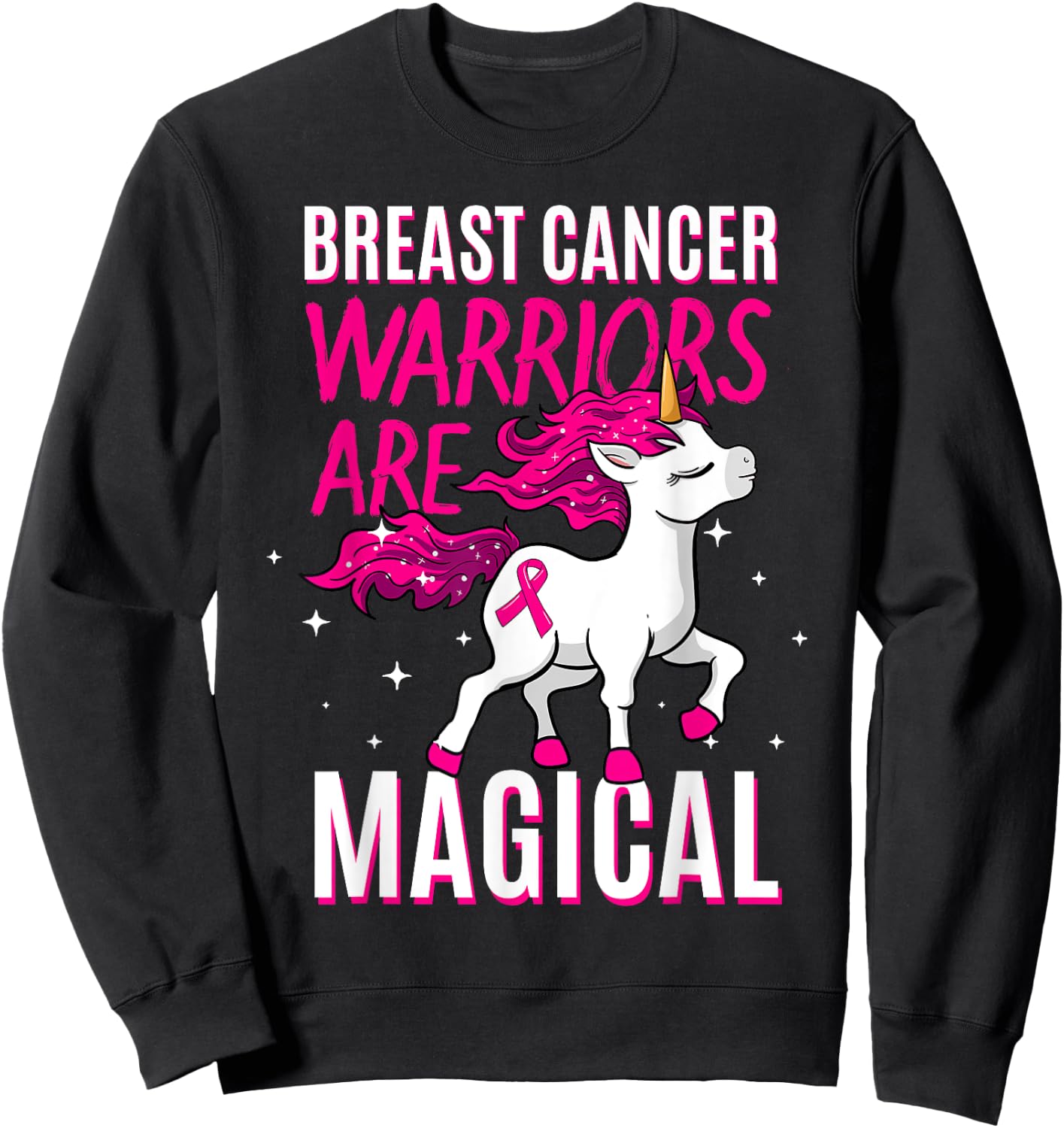 Breast Cancer Warrior Magical Unicorn Pink Ribbon Mammogram Sweatshirt - Sweatshirt | Black