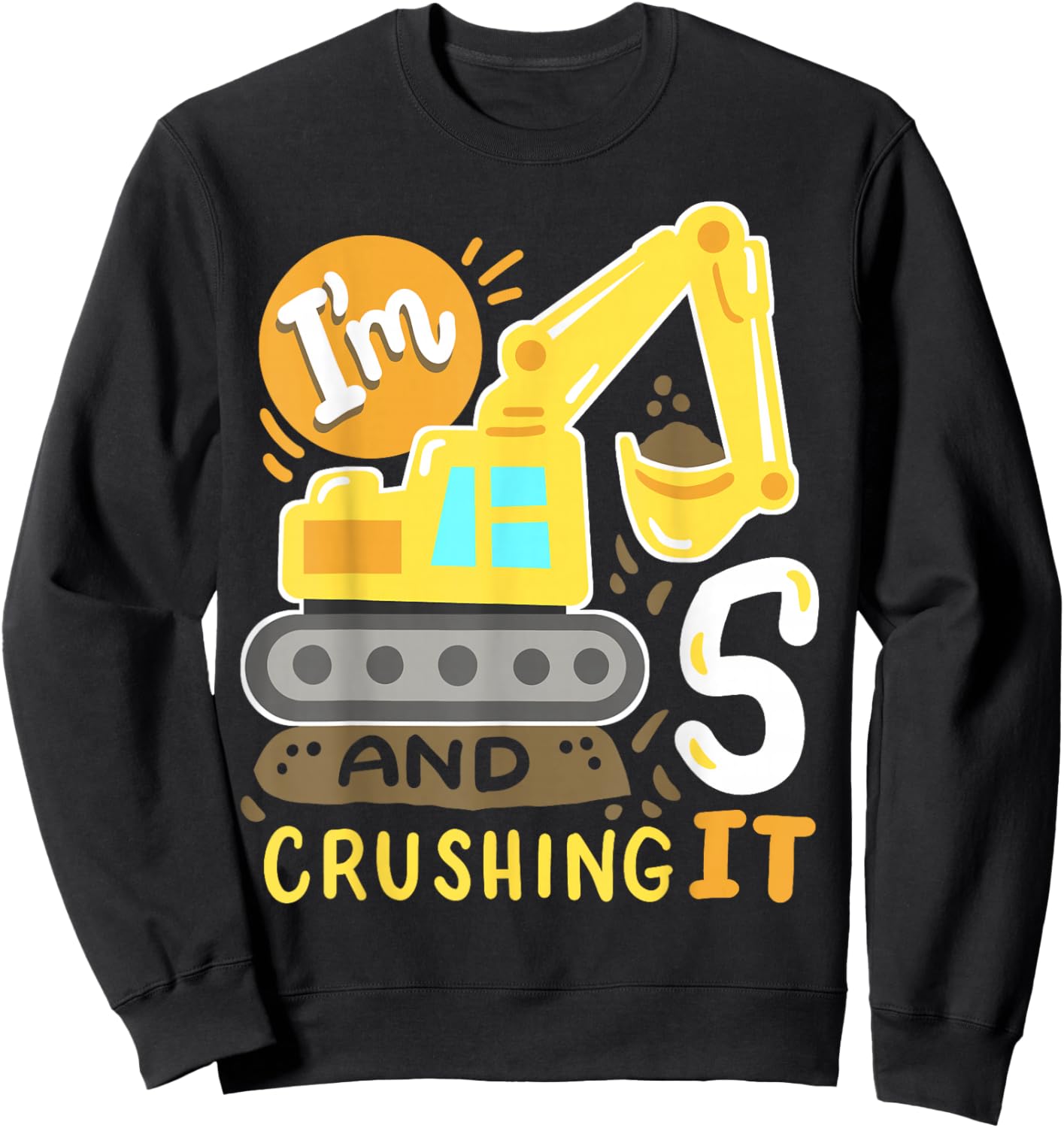 Kids 5th Construction Birthday Party I'm 5 Crushing It Boys Sweatshirt - Sweatshirt | Black
