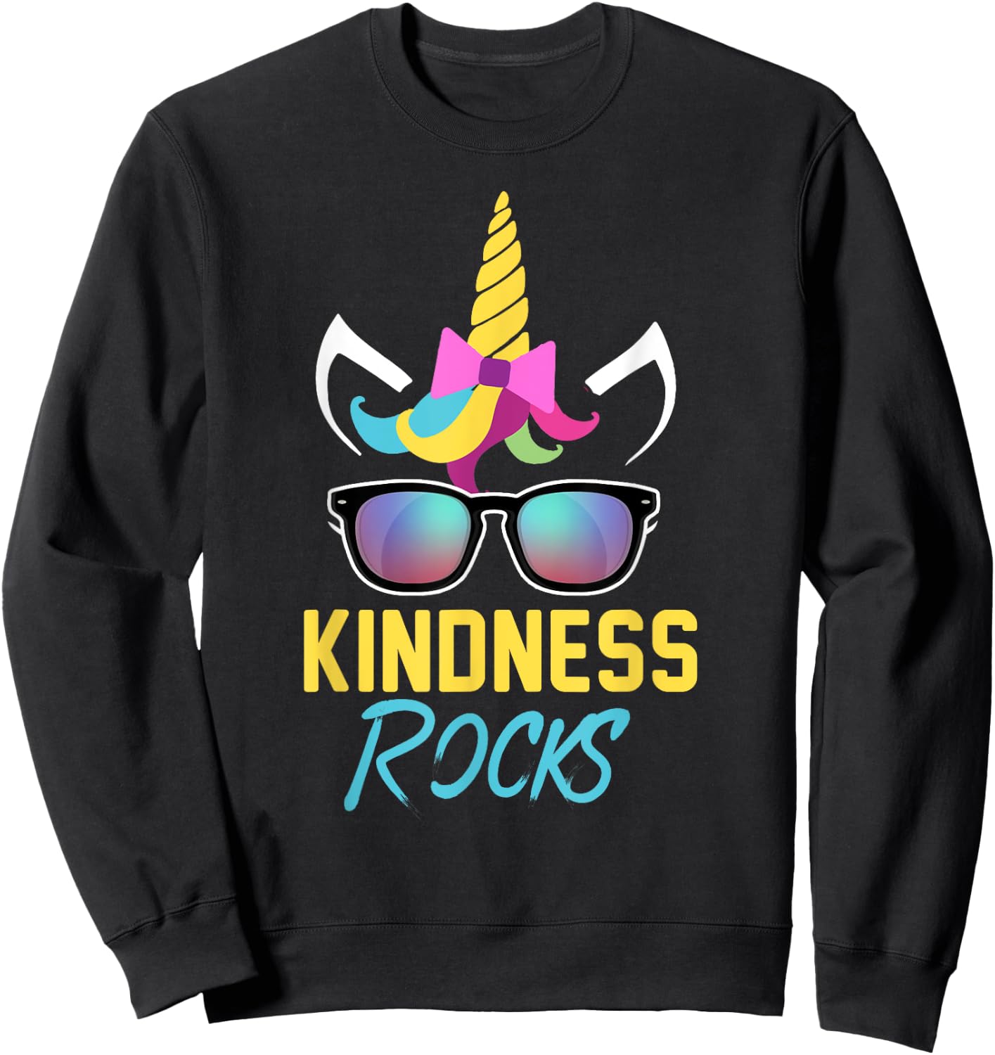 Kindness Rocks Anti Bullying Rainbow Unicorn Sunglasses Gift Sweatshirt - Sweatshirt | Black