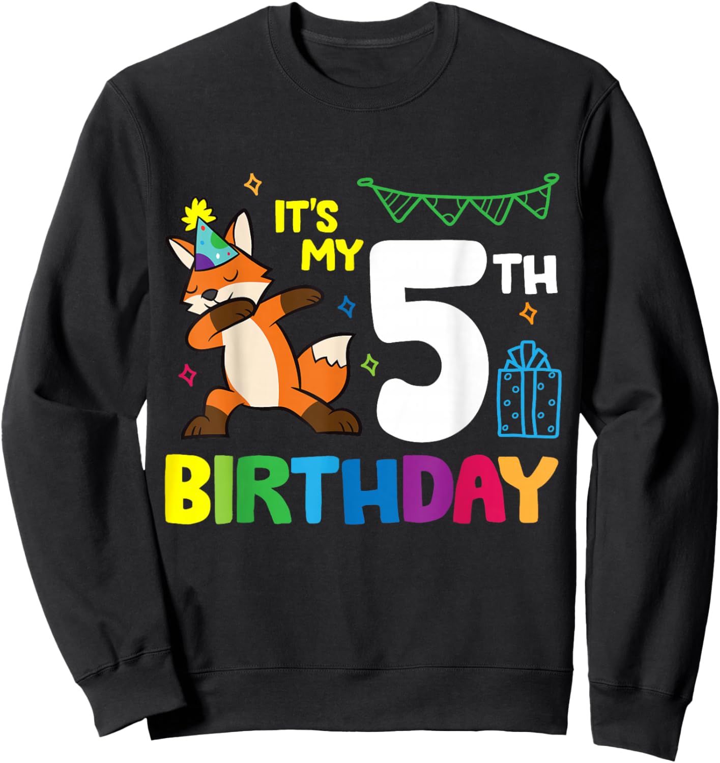 Fox Birthday It's My 5th Birthday Fox Birthday Party Sweatshirt - Sweatshirt | Black