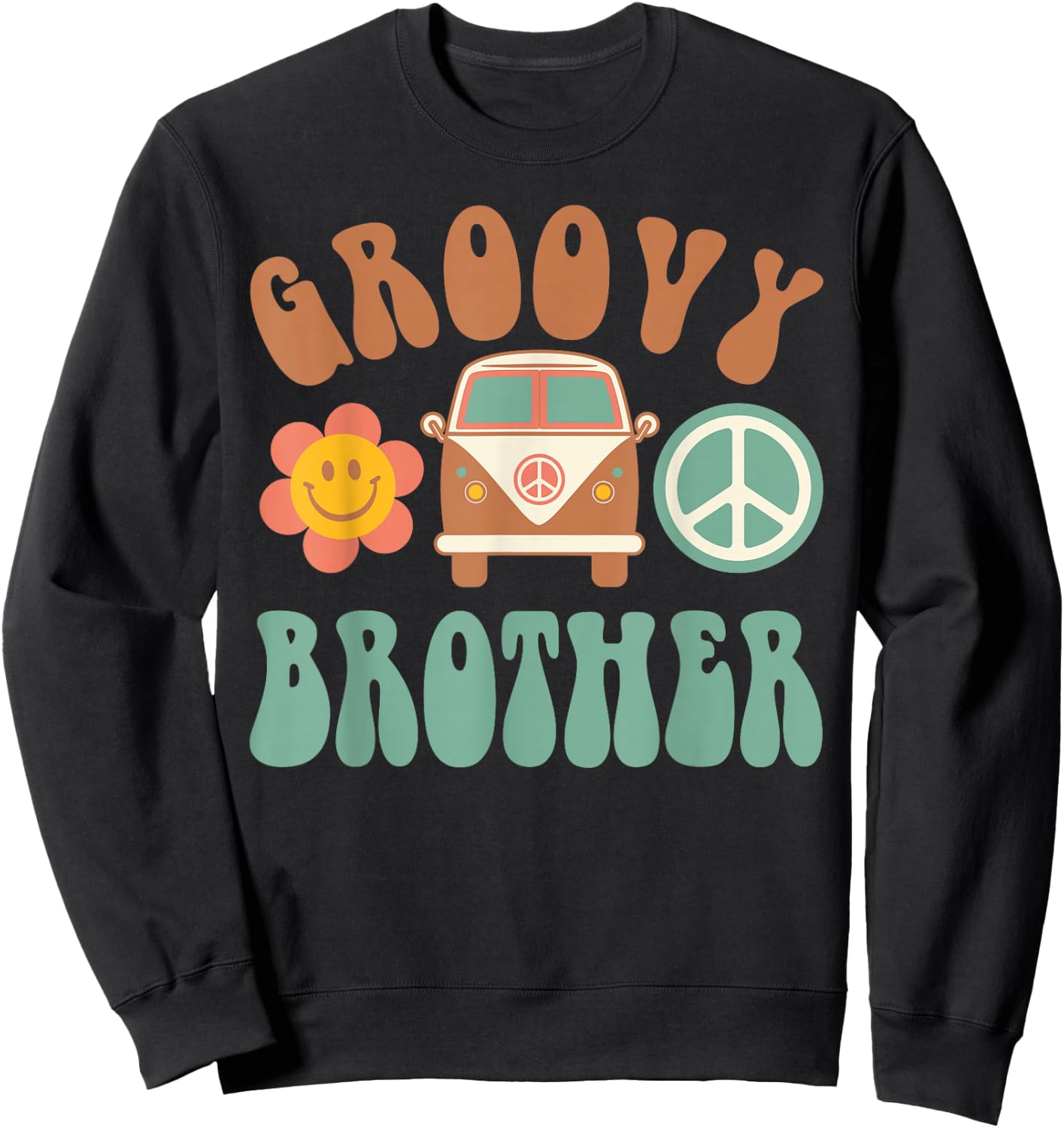Retro Groovy Brother Matching Family Birthday Party Sweatshirt - Sweatshirt | Black