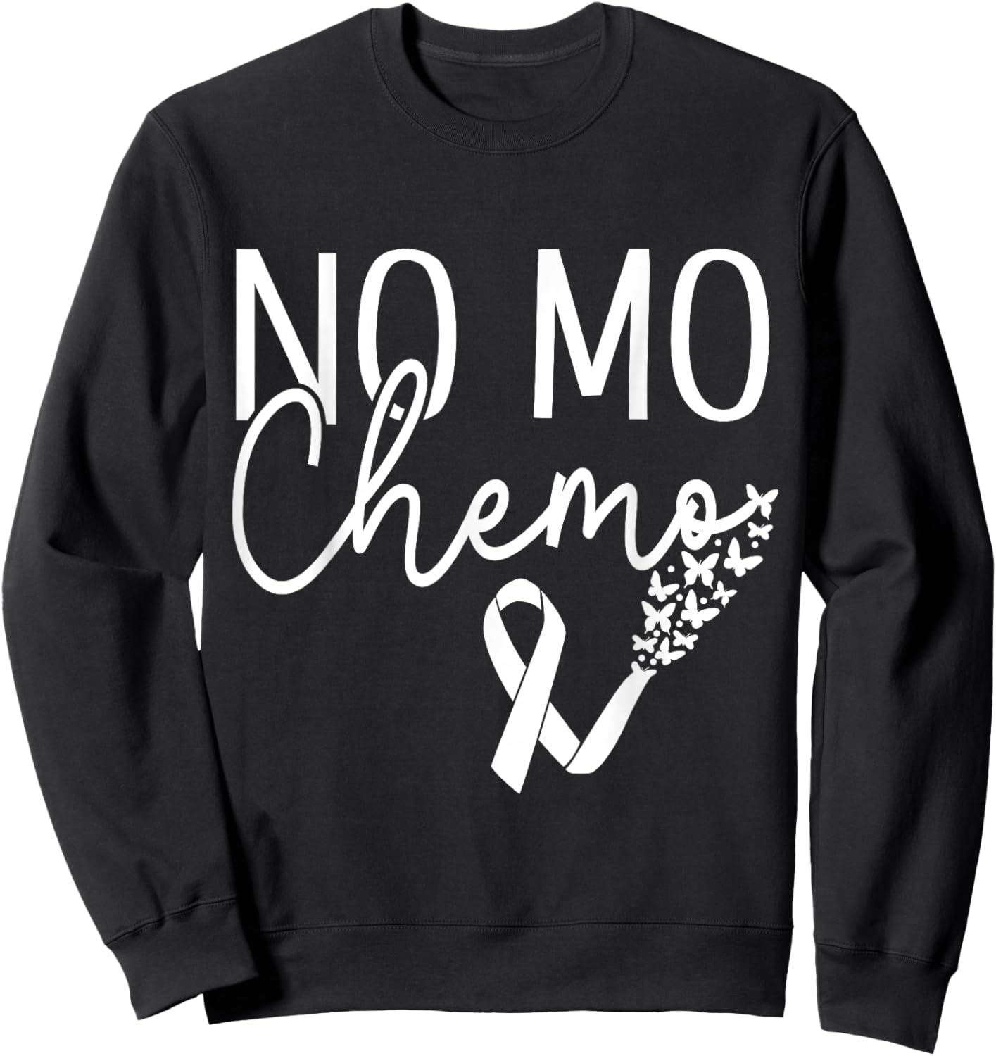 No mo chemo Ribbon Butterflies Sweatshirt - Sweatshirt | Black
