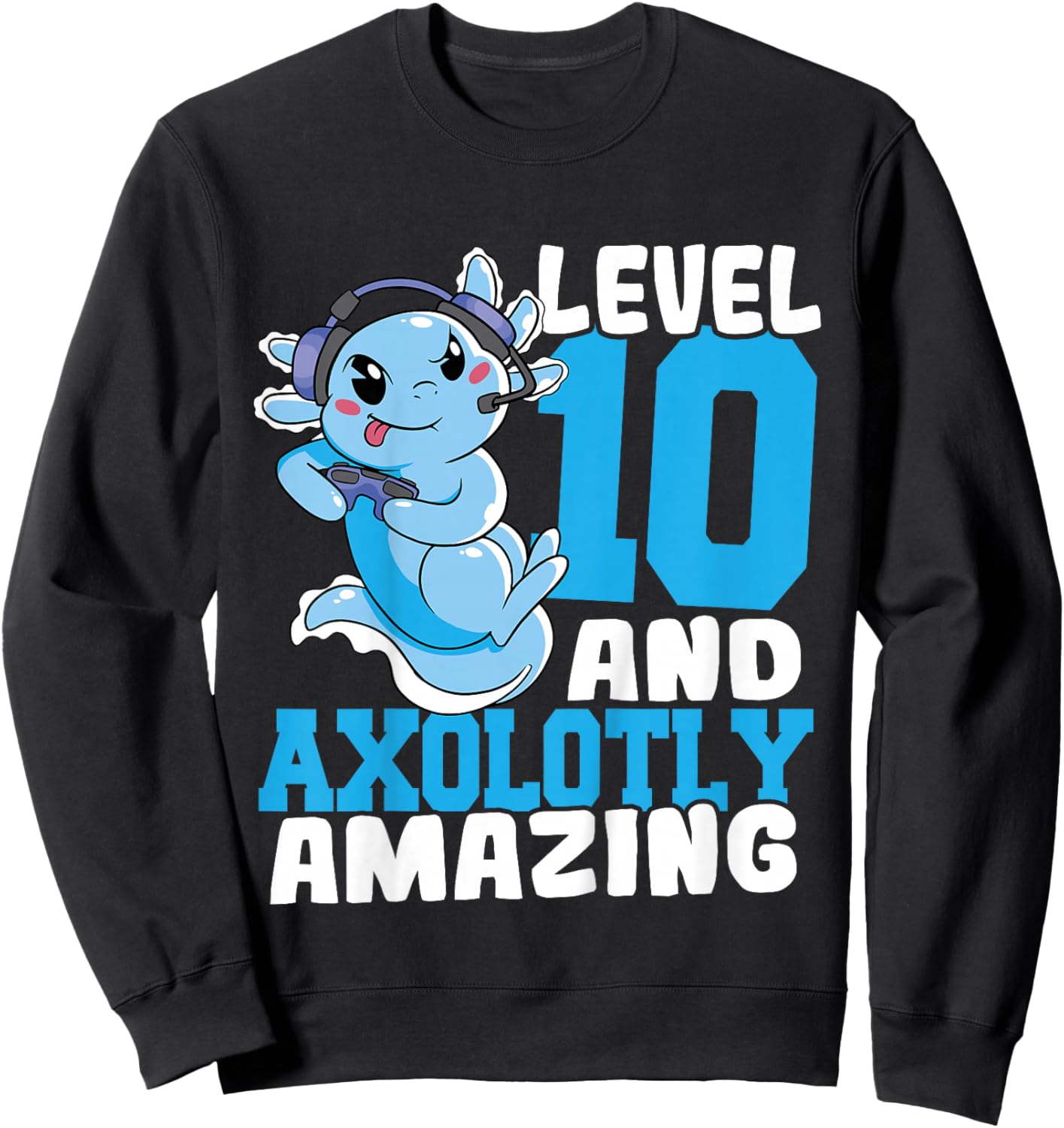 Kids Axolotl Birthday Gaming 10 Year Old Axolotl 10th Birthday Sweatshirt - Sweatshirt | Black