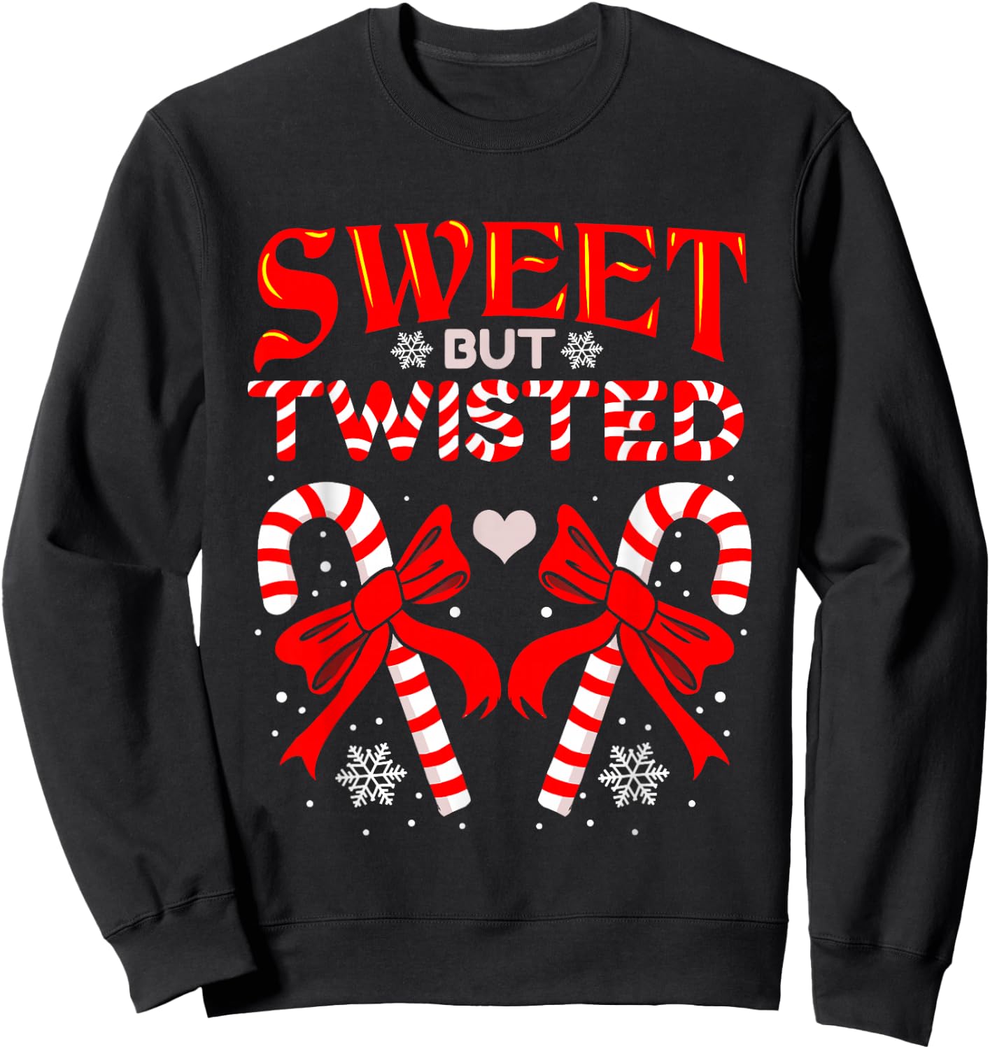 Sweet But Twisted Candy Cane Christmas Short Sleeve Sweatshirt - Sweatshirt | Black
