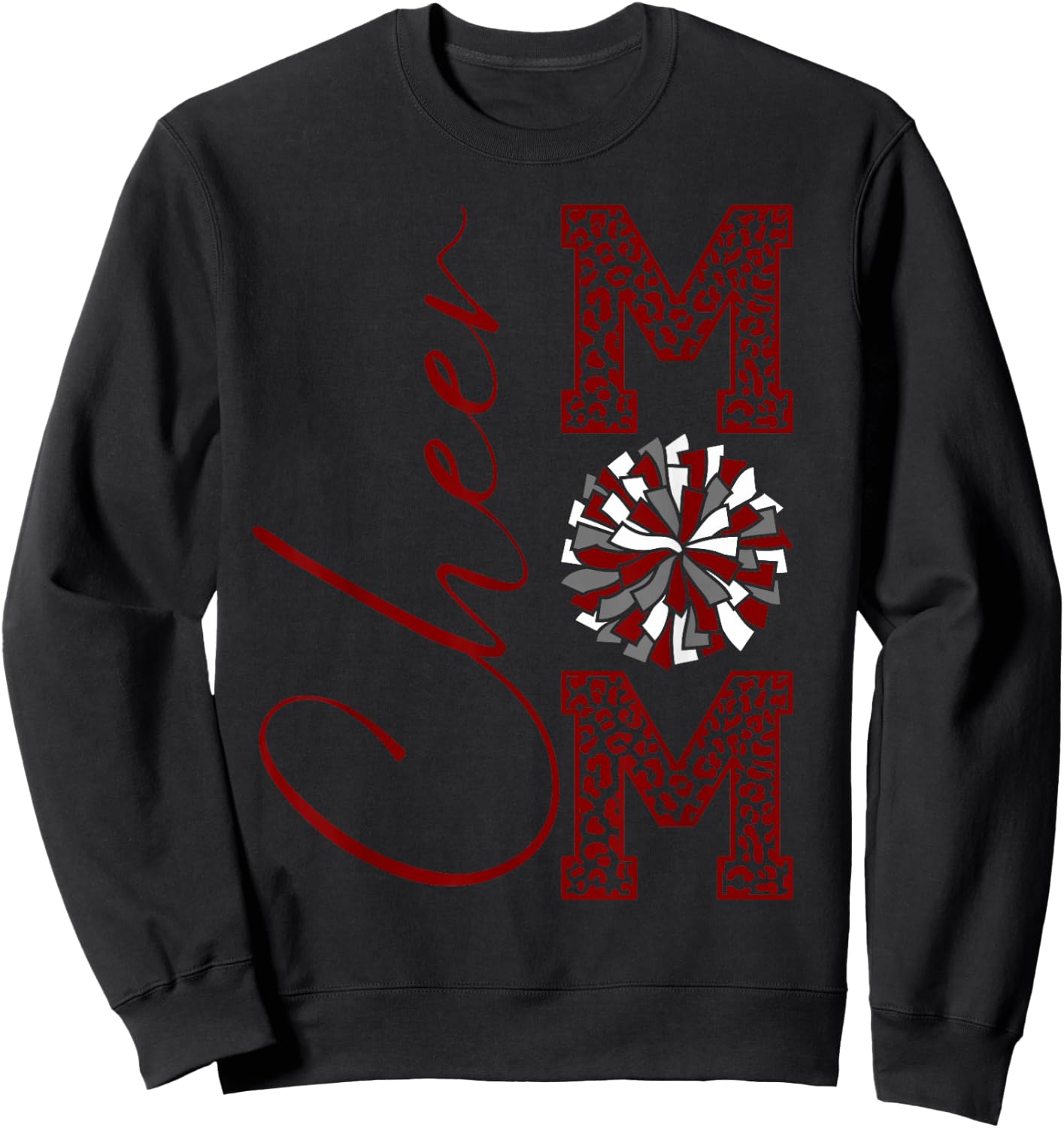 Cheer Mom | Burgandy Gray White Maroon Silver Leopard Print Sweatshirt - Sweatshirt | Black