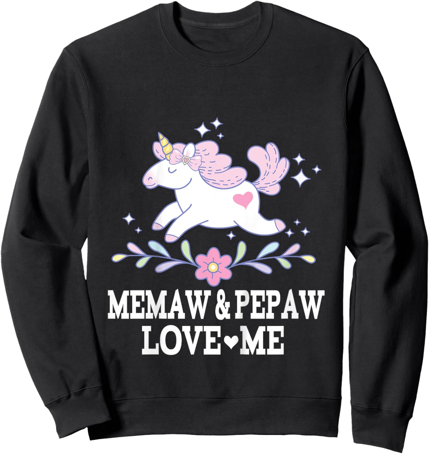 Kids Memaw and Pepaw Love Me Granddaughter Unicorn Sweatshirt - Sweatshirt | Black