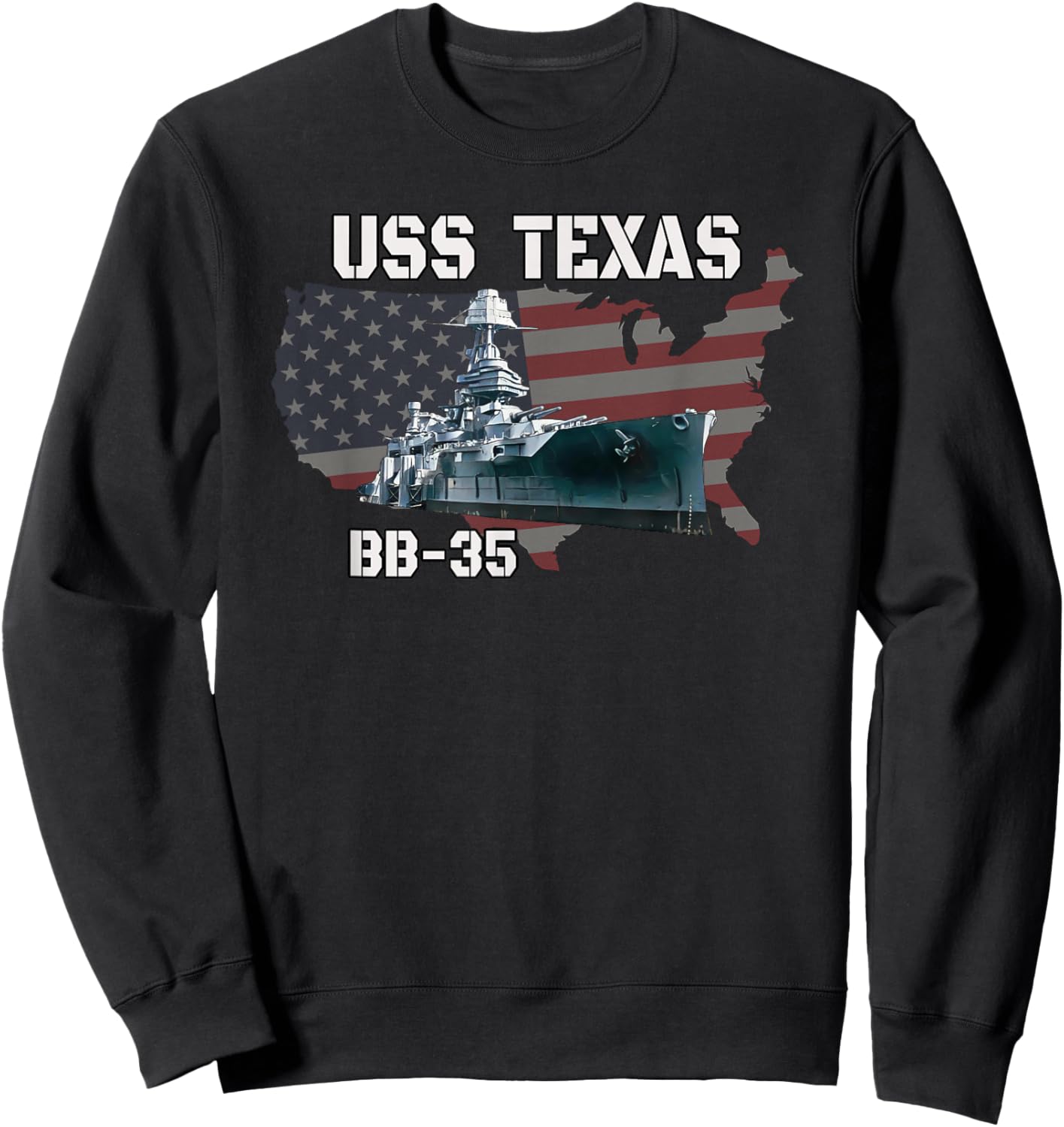 WW2 & WW1 American Battleship USS Texas BB-35 Warships Sweatshirt - Sweatshirt | Black