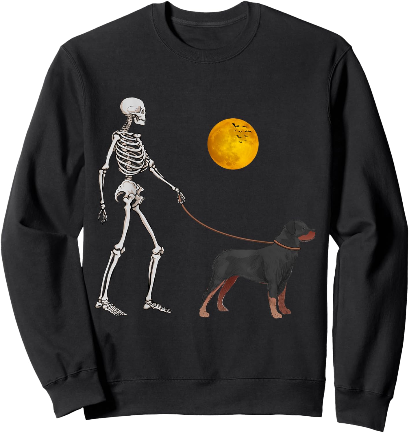 Rottweiler Skeleton Dog Walking Halloween Costume Men Women Kids Sweatshirt - Sweatshirt | Black