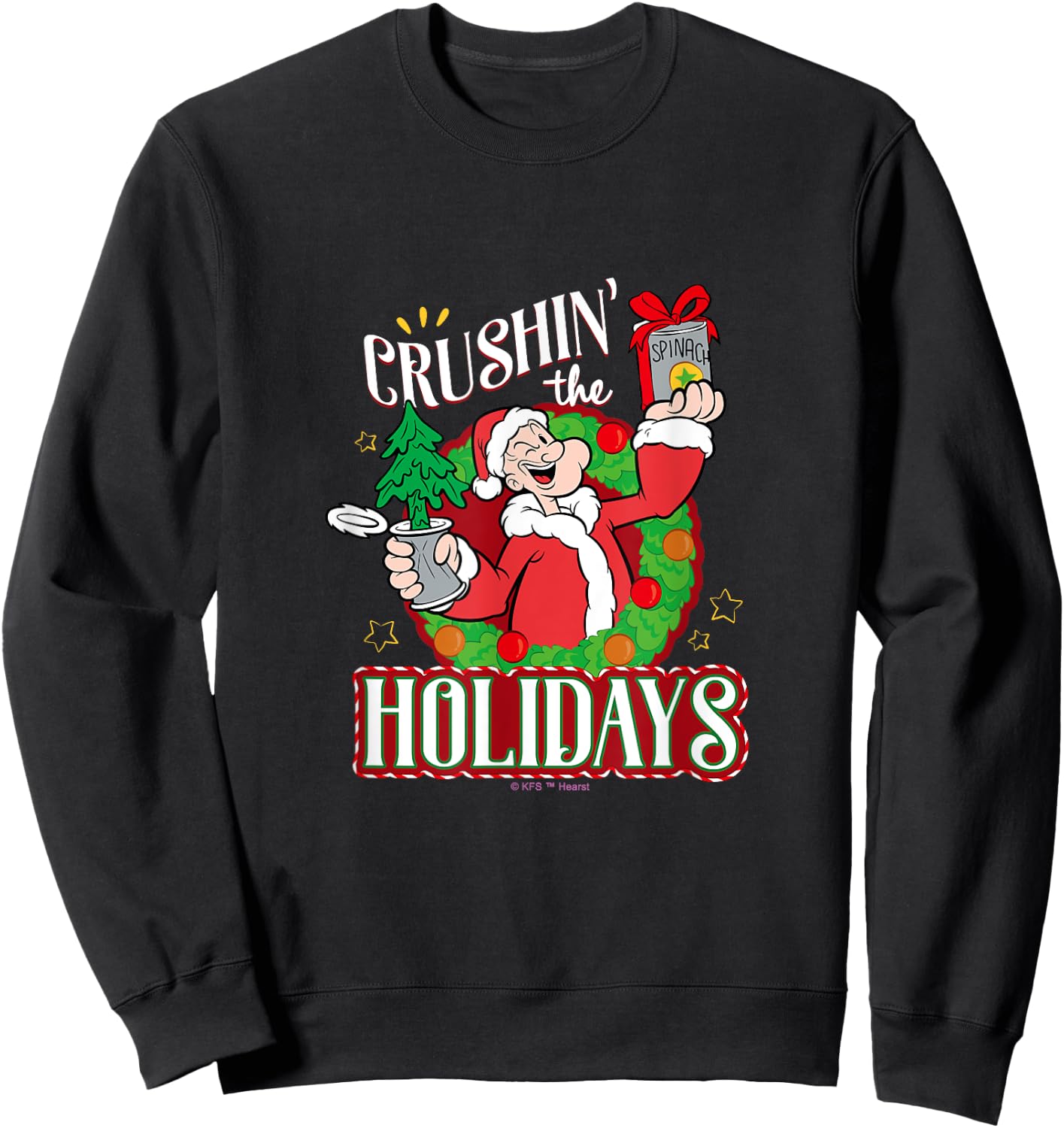 Popeye and Olive Oyl Official Merchandise -Adults Black Short Sleeve Small Holiday Sweatshirt - Sweatshirt | Black