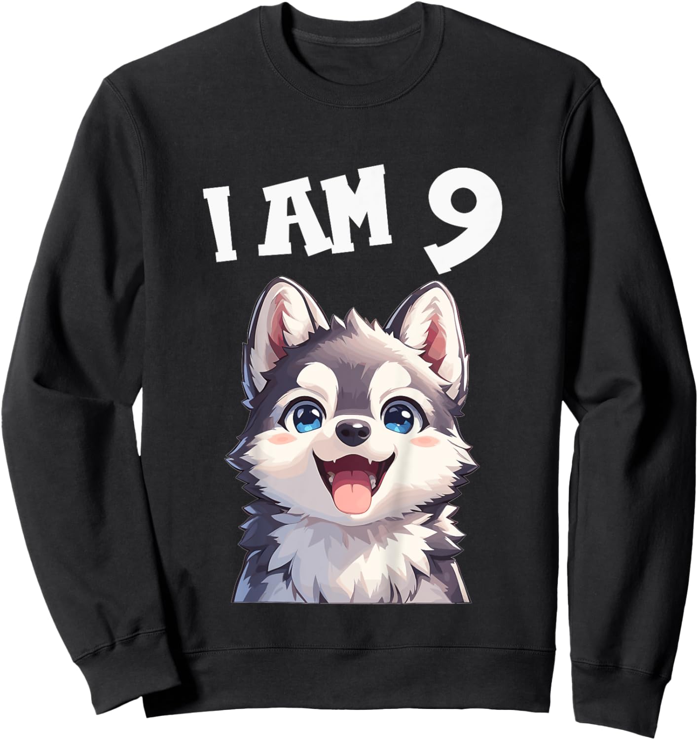 Kids 9 Years old 9th birthday Husky Dogs Husky Dog Sweatshirt - Sweatshirt | Black