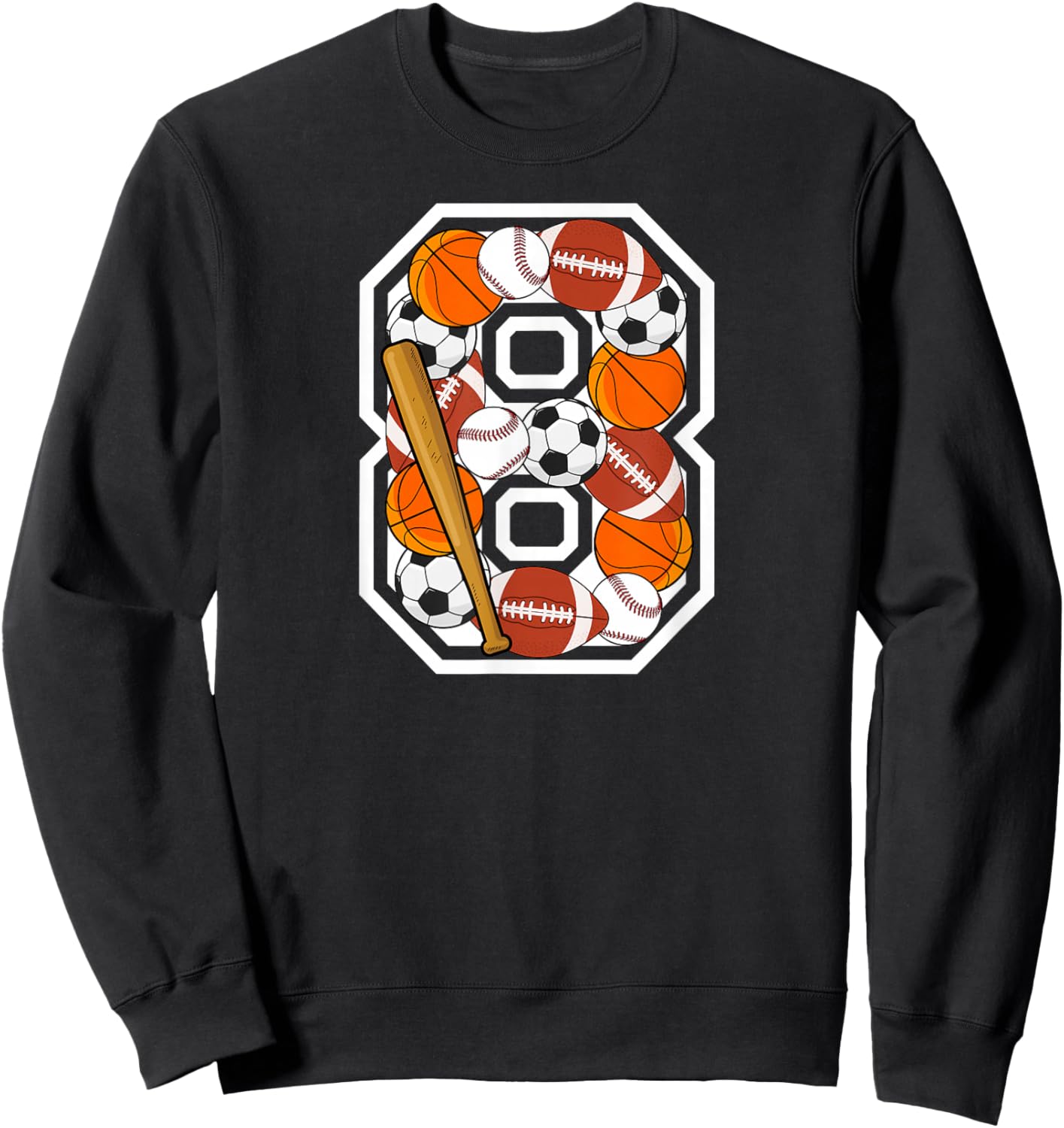 8th Birthday Sports Birthday Party 8 Year Old Boy Sweatshirt - Sweatshirt | Black
