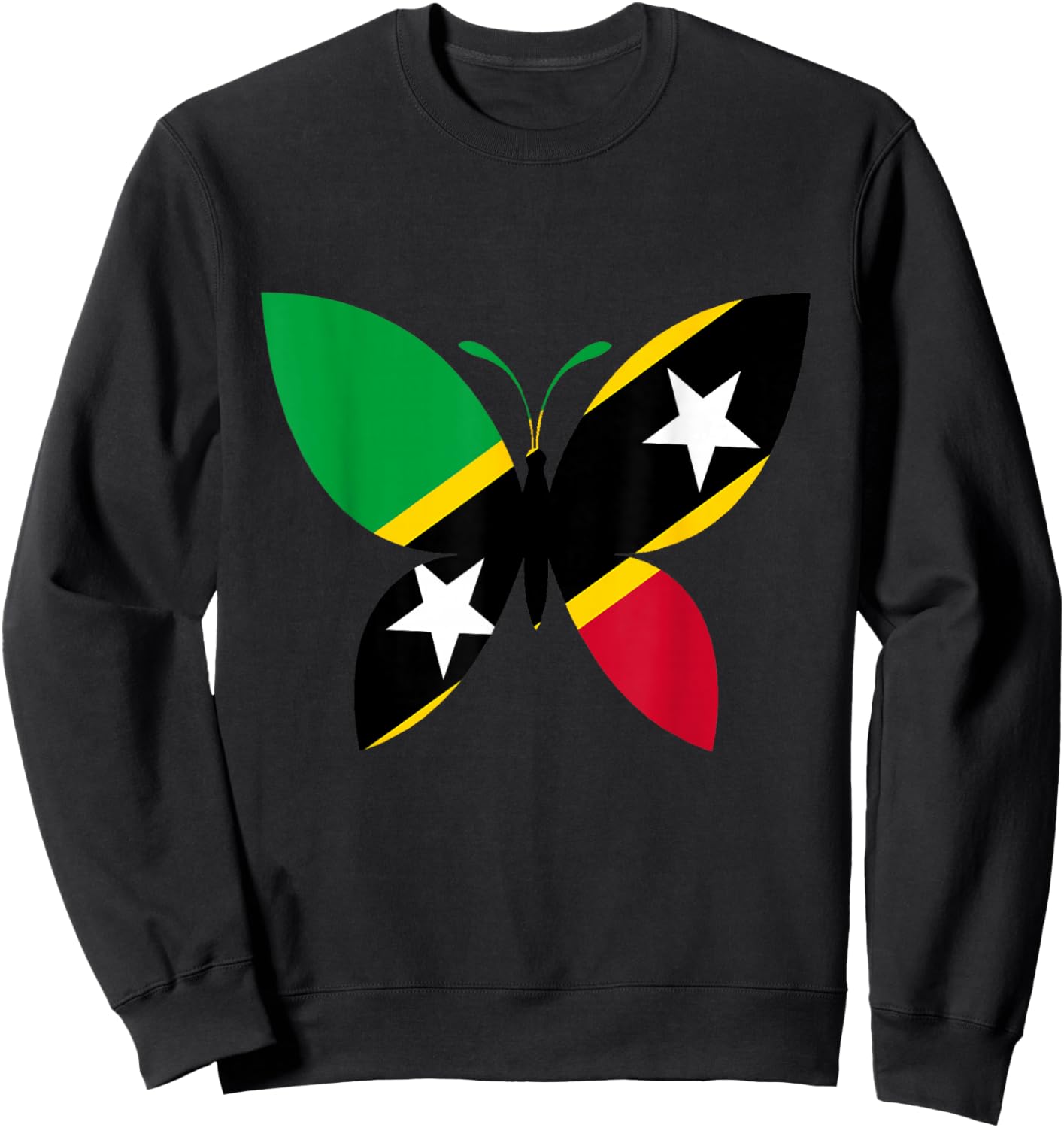 Saint Kitts and Nevis Kittitian Butterfly Nevisian Flag Sweatshirt - Sweatshirt | Black