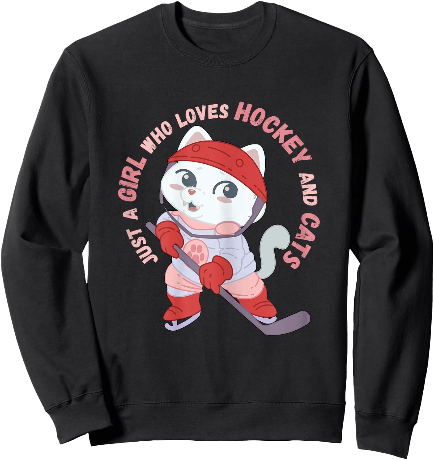 Just A Girl Who Loves Hockey and Cats Gift Sweatshirt - Sweatshirt | Black