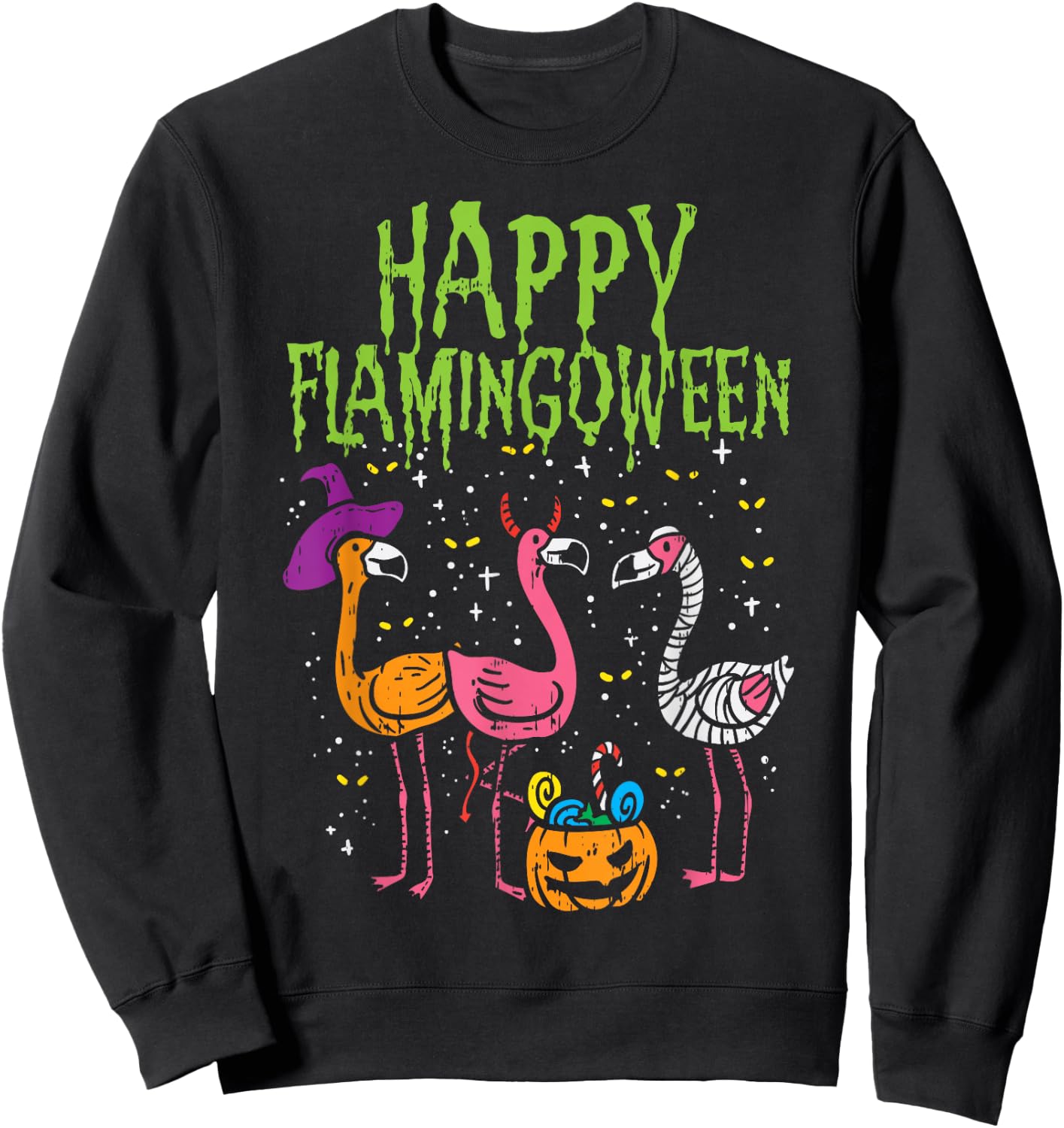 Happy Flamingoween Scary Flamingos Funny Halloween Costume Sweatshirt - Sweatshirt | Black