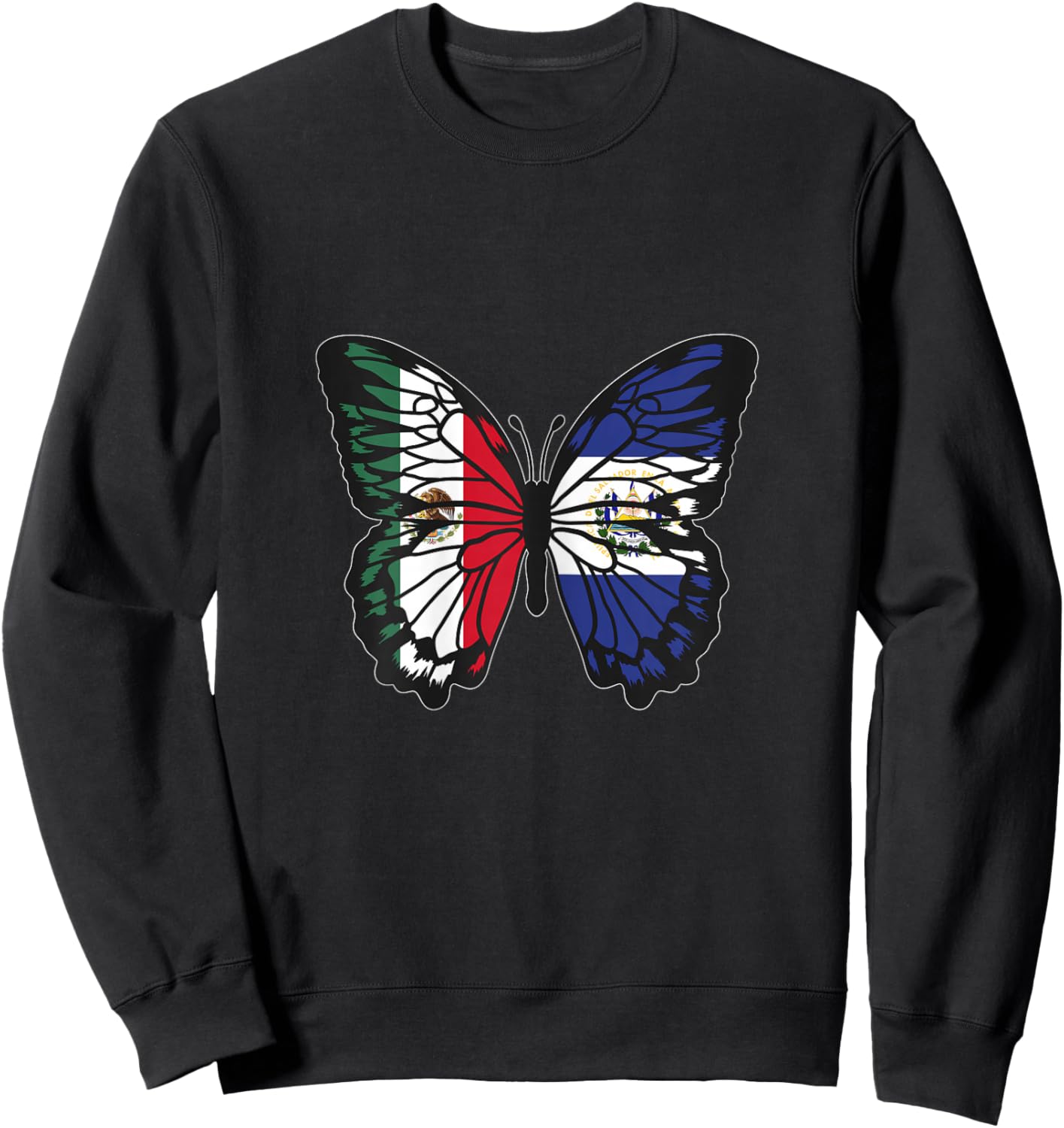 Mexico and Salvador Mix Butterfly Half Mexican Salvadorian Sweatshirt - Sweatshirt | Black