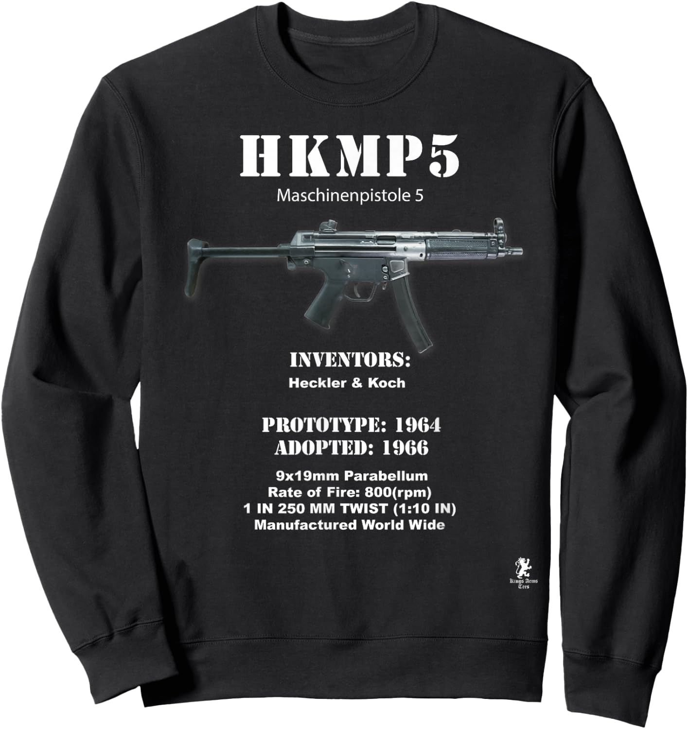The King's Arms Men's Patriotic MP5 , Black, Small Sweatshirt - Sweatshirt | Black