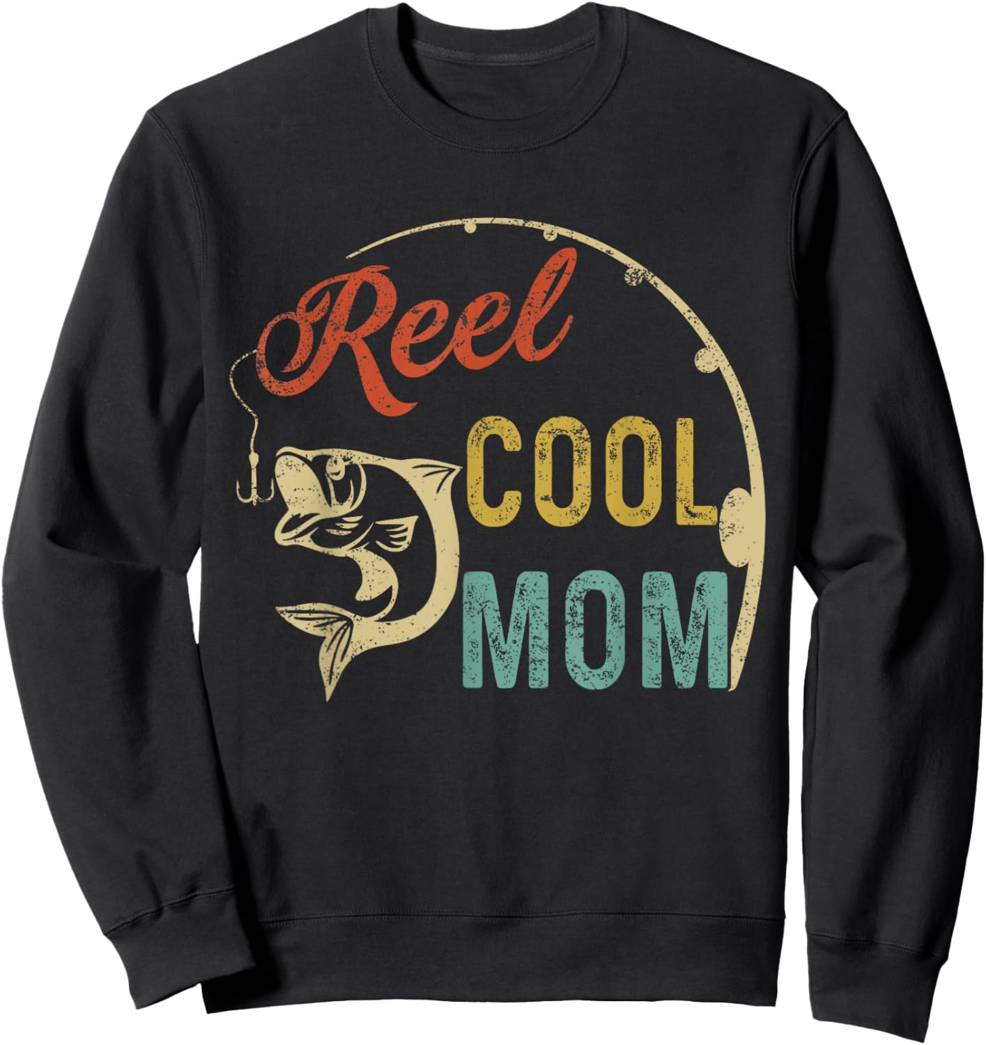 Reel Cool Mom Mama Mommy Fishing Fathers Day Vintage Sweatshirt - Sweatshirt | Black