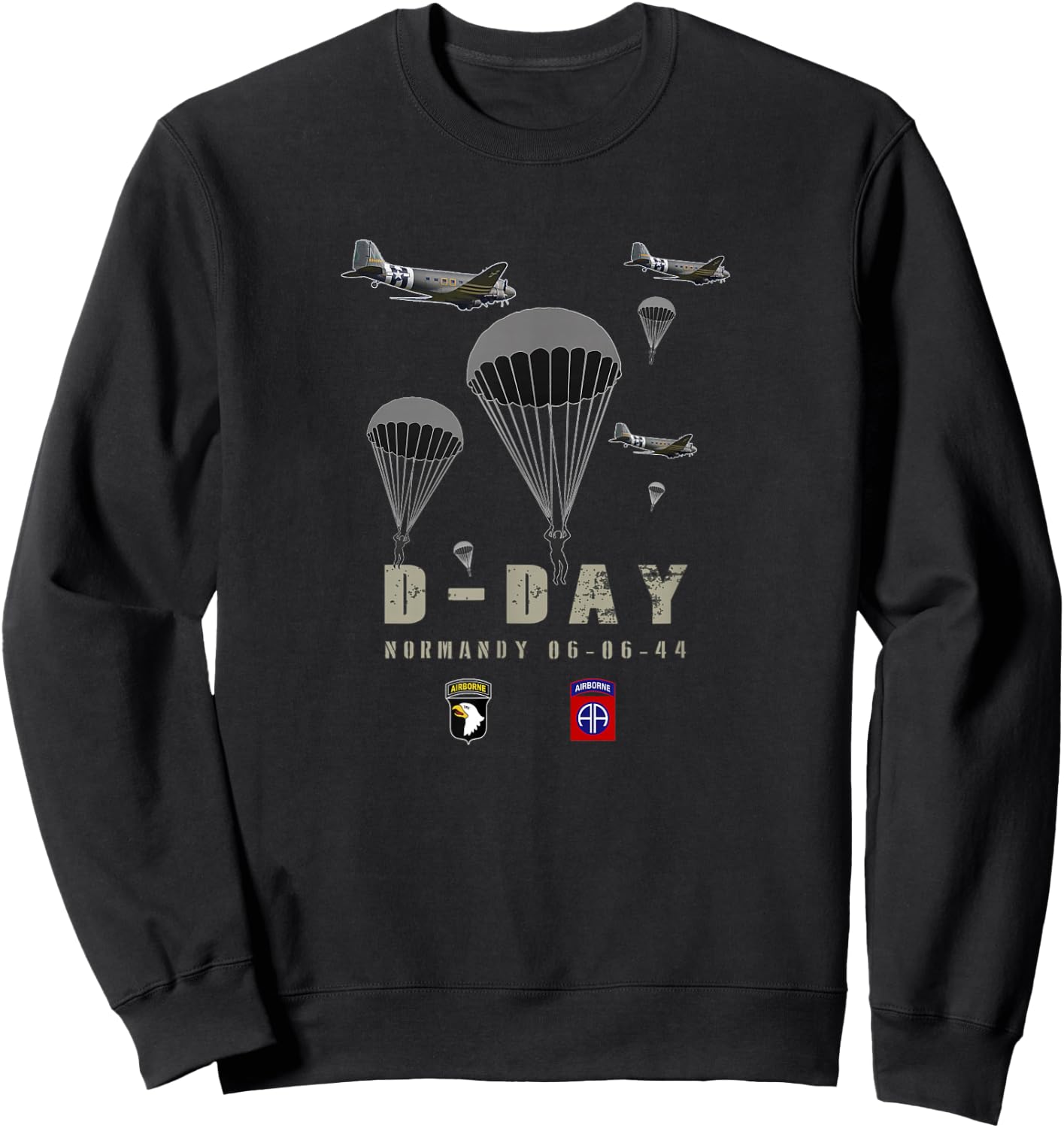 USA Paratroopers D-Day WWII Normandy 82nd 101nd Airborne Sweatshirt - Sweatshirt | Black