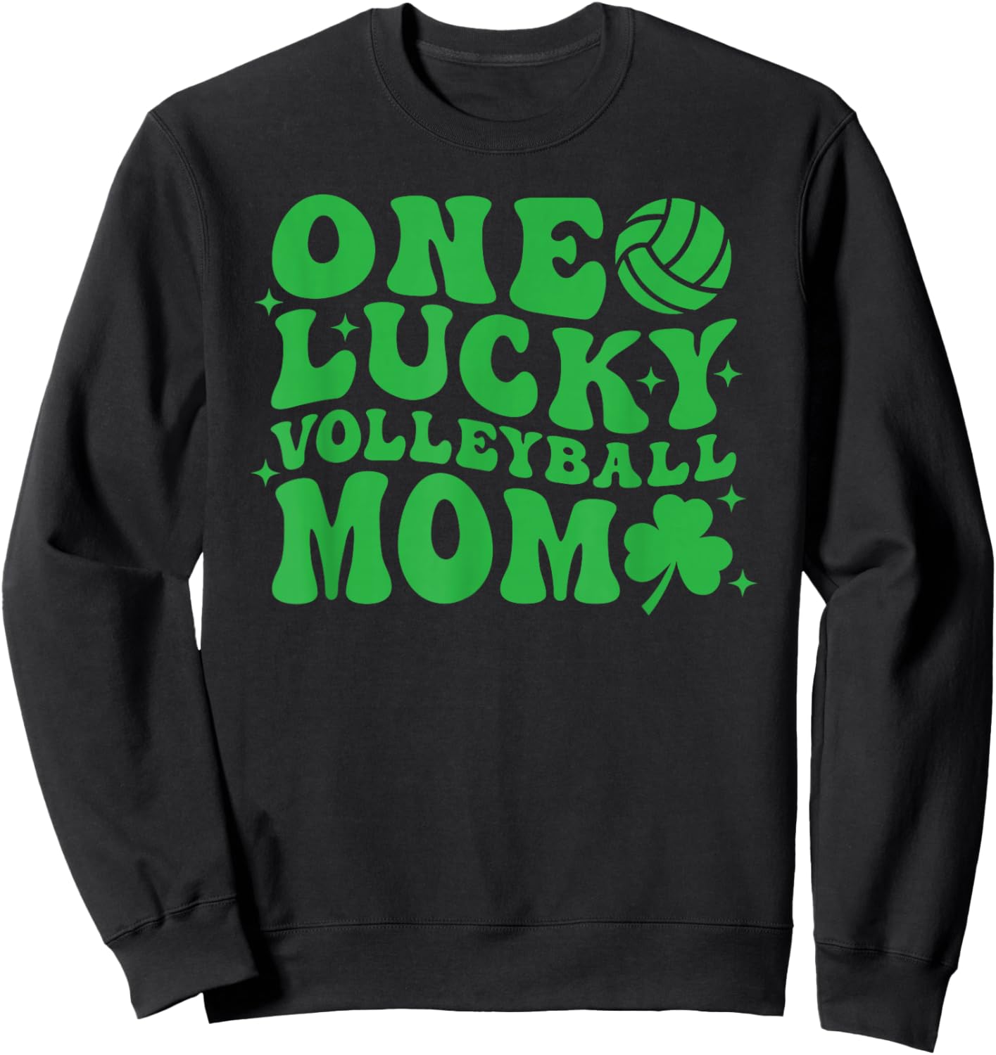 One Lucky Volleyball Mom Retro St Patrick's Day Groovy Sweatshirt - Sweatshirt | Black