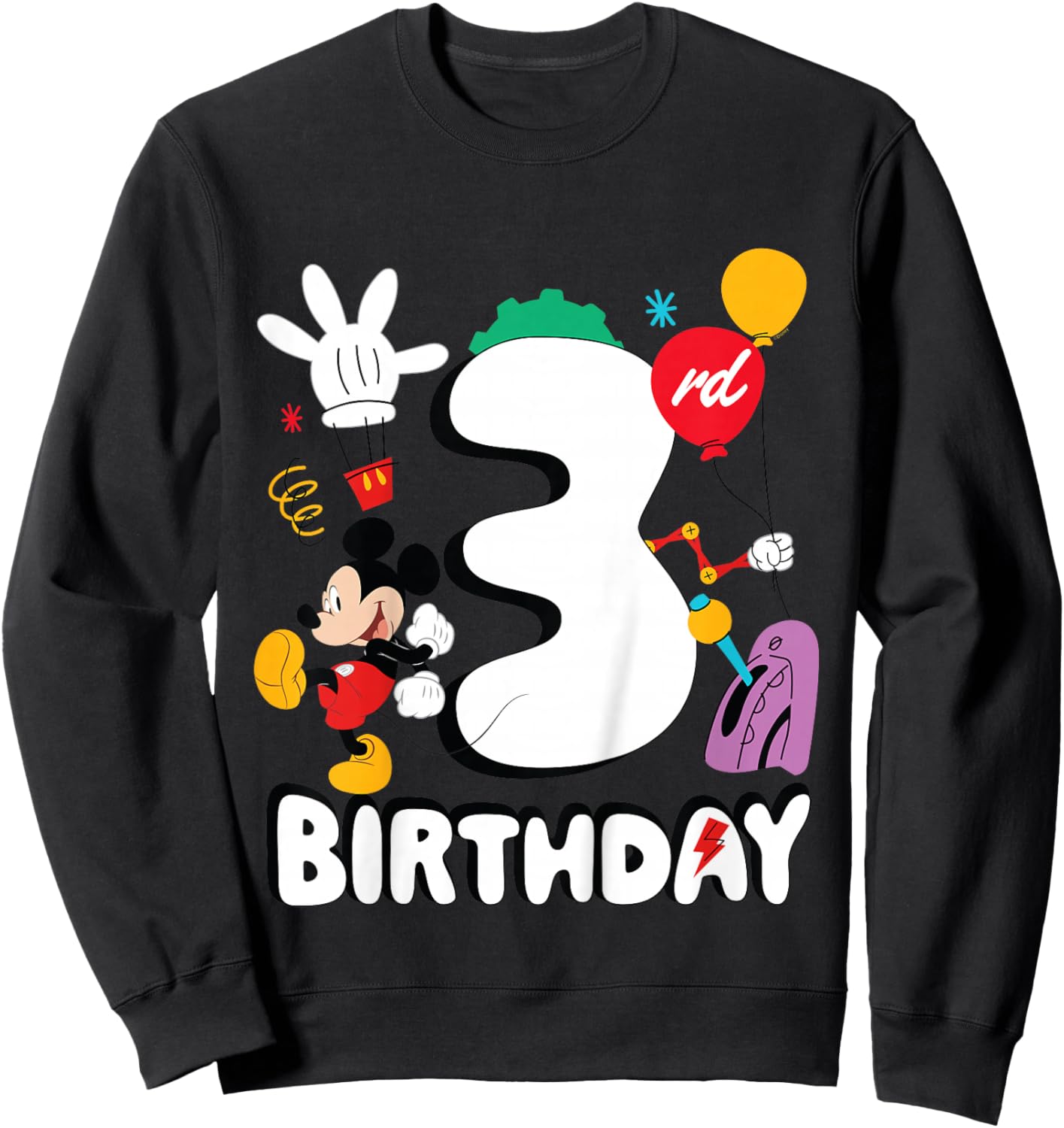 Disney Jr. Mickey Mouse Third 3rd Birthday Party Gift Sweatshirt - Sweatshirt | Black